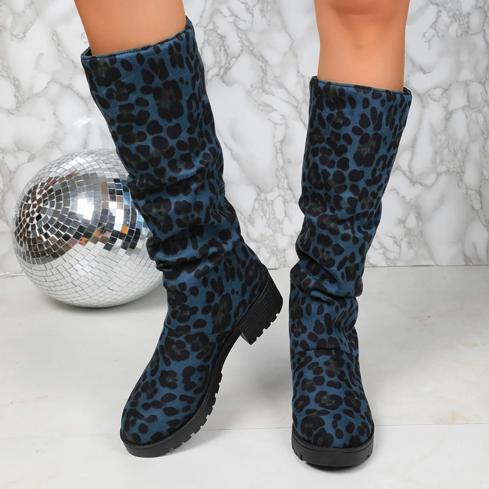 Botas de Vestir Rujer Botas de Media Pantorrilla Gamuza sintética con Estampado Floral, Altas hasta la Rodilla, cómodas Informales Vestir con Cremallera Lateral, Moda otoño-Invierno