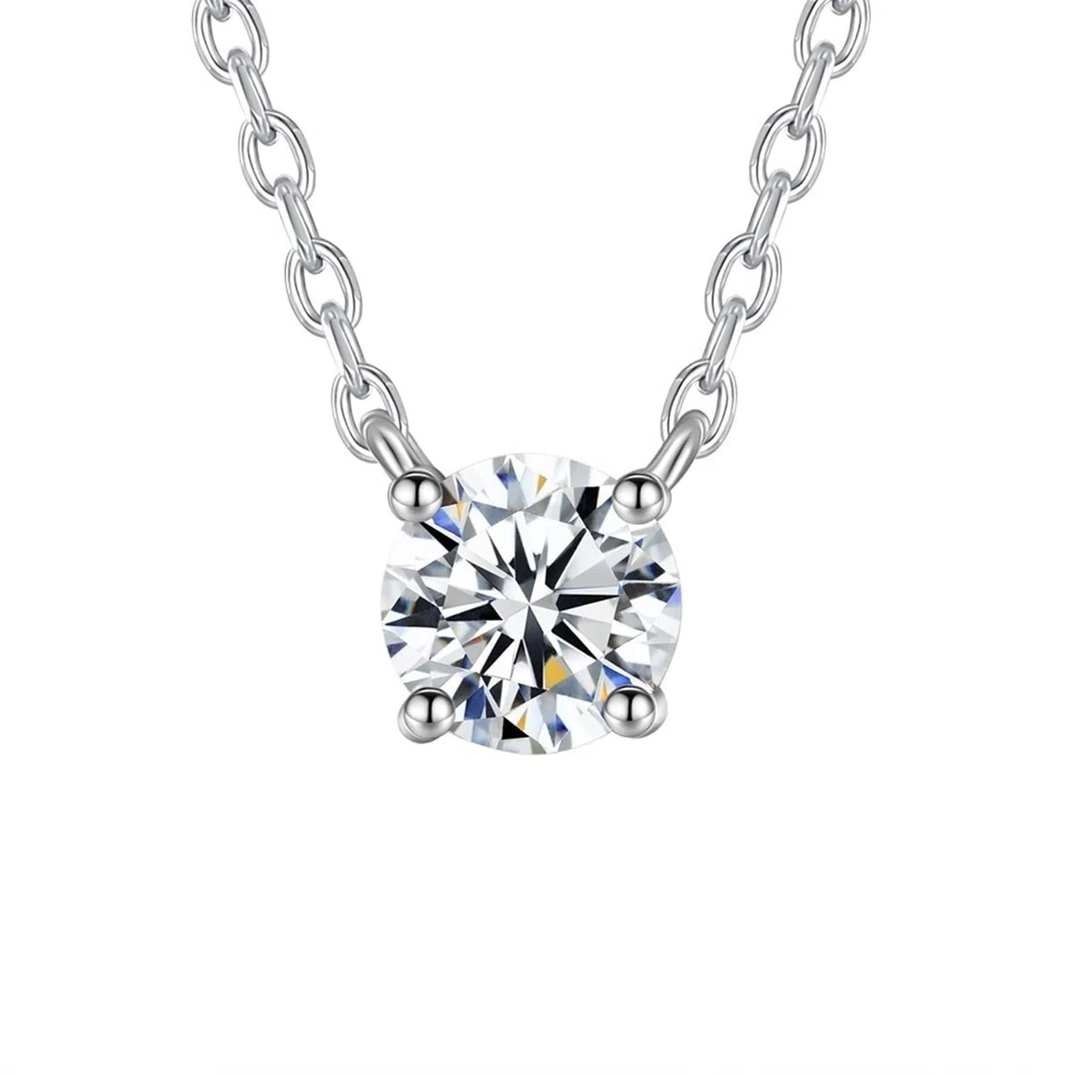 Wycian Collares de moissanita para mujer, collar con colgante para mujer, 4 puntas, 4 mm, 5 mm, 6,5 mm, solitario de 0,3 quilates, moissanita de 9 quilates, 14 quilates, oro blanco de 18 quilates, 45