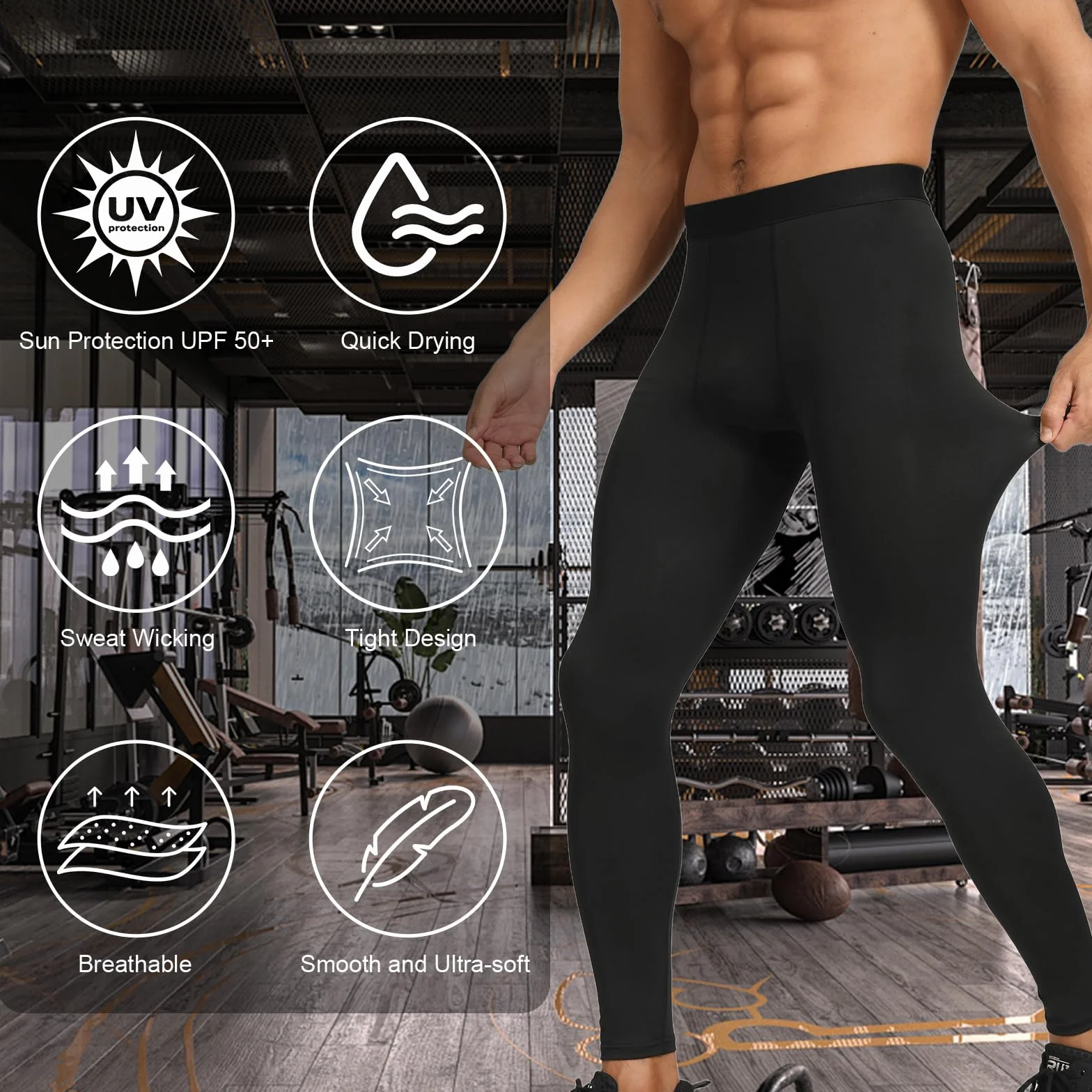HYCOPROT Pantalones de Compresión para Hombre Secado Rápido Deportivos Entrenamiento Leggings Correr Baloncesto Running Fitness Yoga
