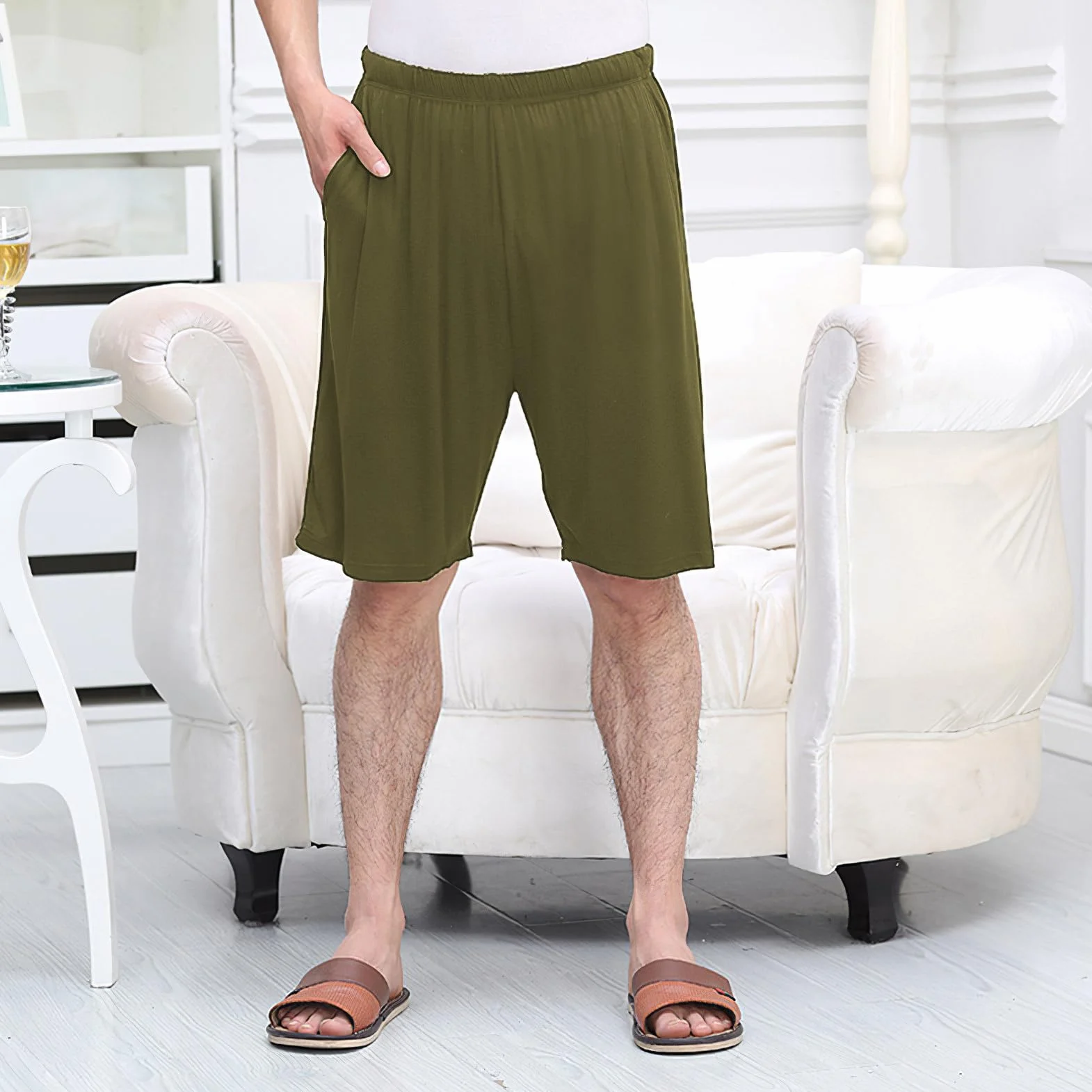 Hombre Tallas Grandes Pack de 2 Pantalones Cortos de Pijama Elástico Ligero Pantalones Cortos para Dormir en Casa con Bolsillos S-6XL