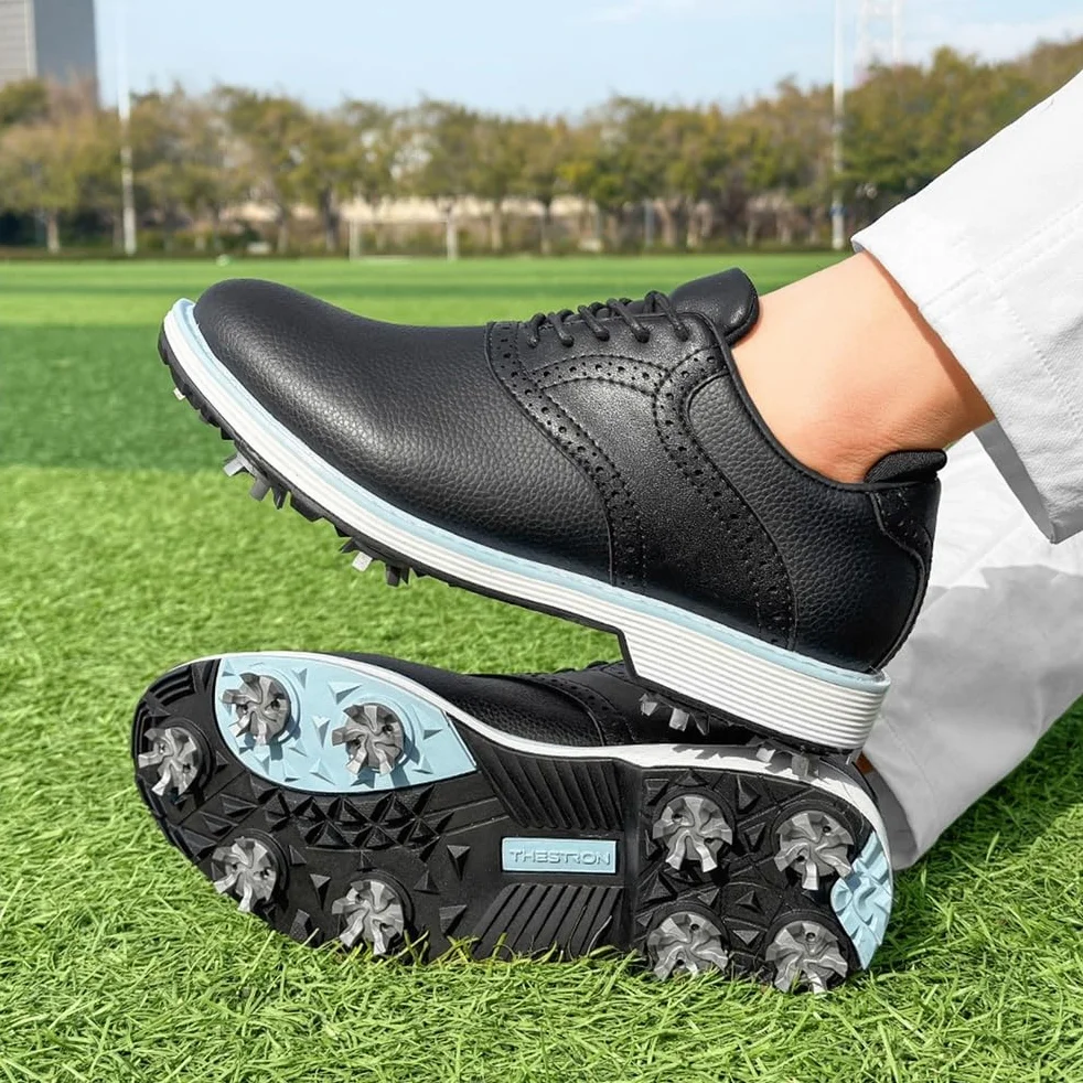 SDEQA Zapatos de Golf Impermeables para Mujer con 9 Clavos Cuero, Zapatillas de Golf para golfistas, Talla Grande