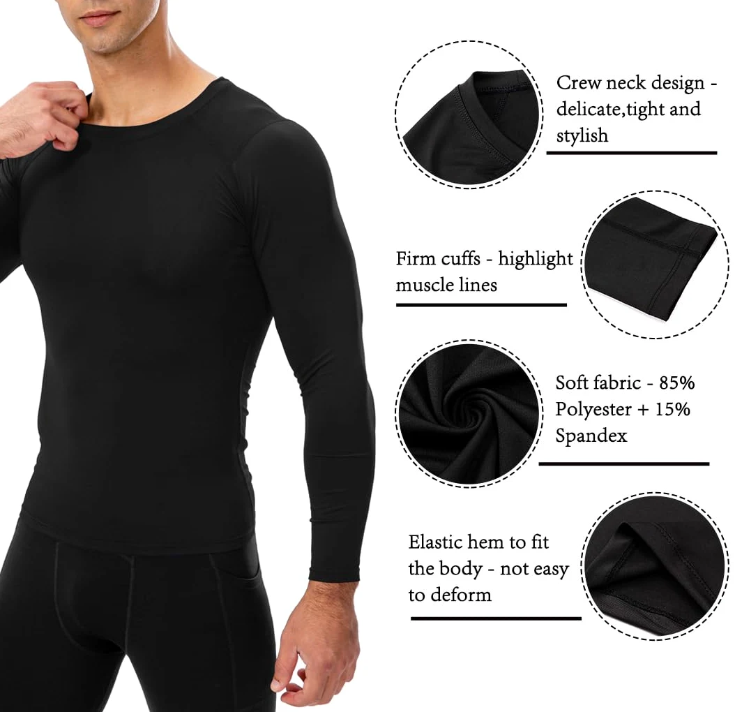 Camisas de compresión de manga larga para hombre, ropa interior deportiva fresca y seca, camiseta de entrenamiento atlético, capa base, para correr, paquete de 1/2 unidades