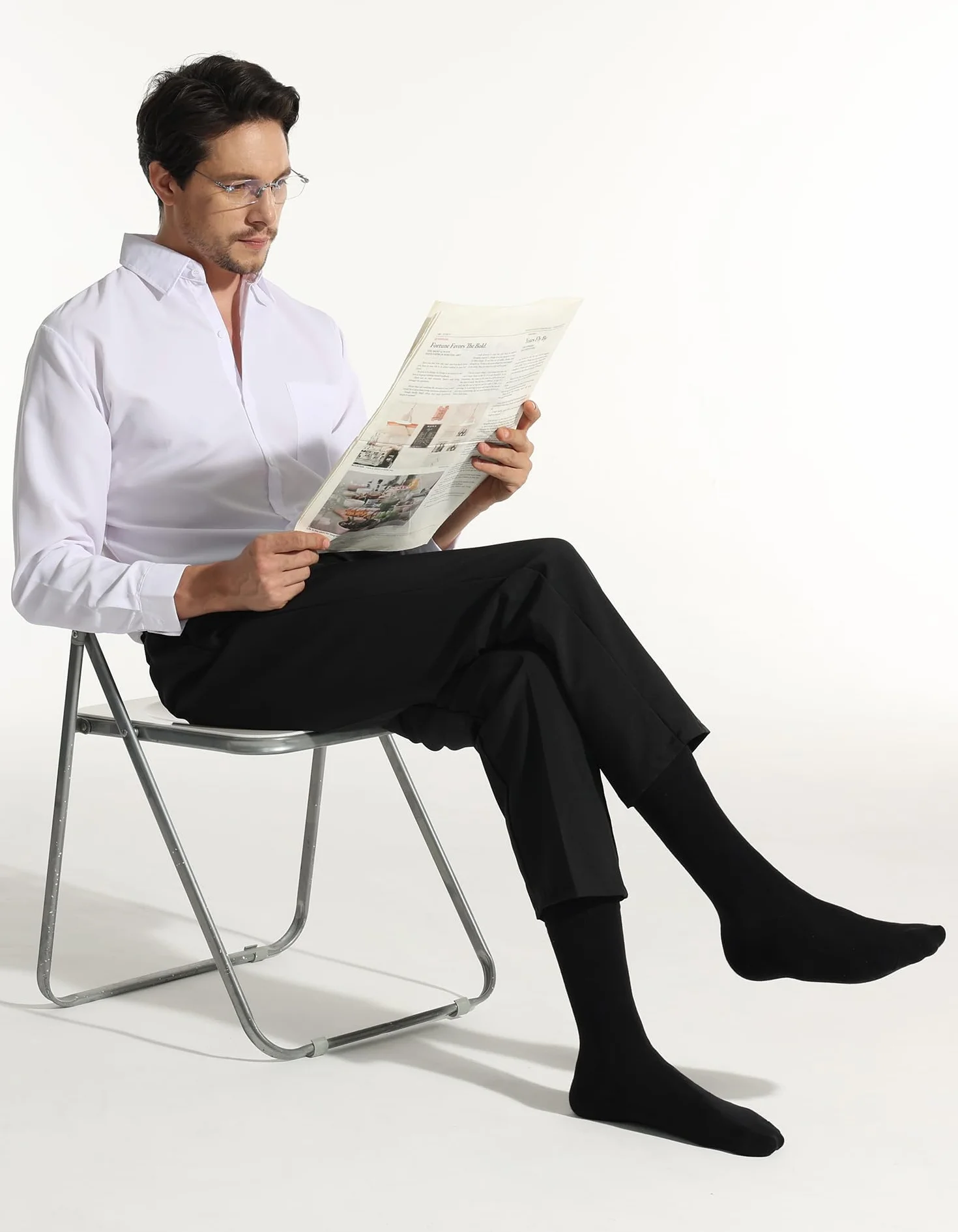 CLOSEMATE 6 Pares Calcetines Ejecutivos Hombre Altos Finos Transpirables Largos Sin Costuras de Trabajo Elásticos Traje Vestir Algodon Negros