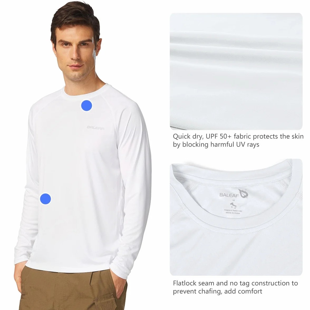 baleaf Camiseta de Manga Larga Hombre Protección UV UPF 50+