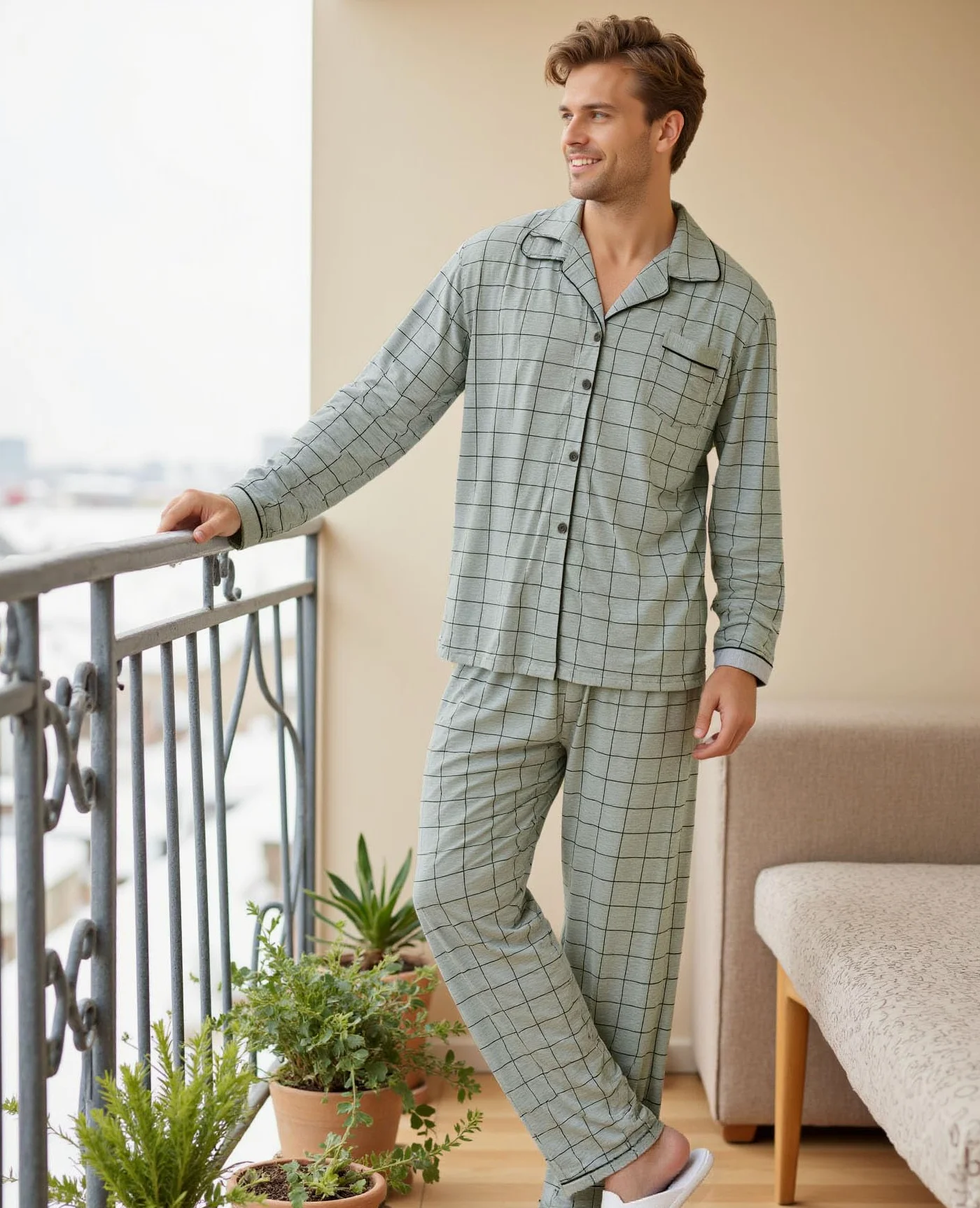 iClosam Pijama Hombre Invierno Algodón Pijamas con Botones a Cuadros | Conjunto de 2 Piezas, Camiseta Manga Larga, Pantalón Largos, Dormir Casa, Suave y Cómodo, Otoño y Frío Interior