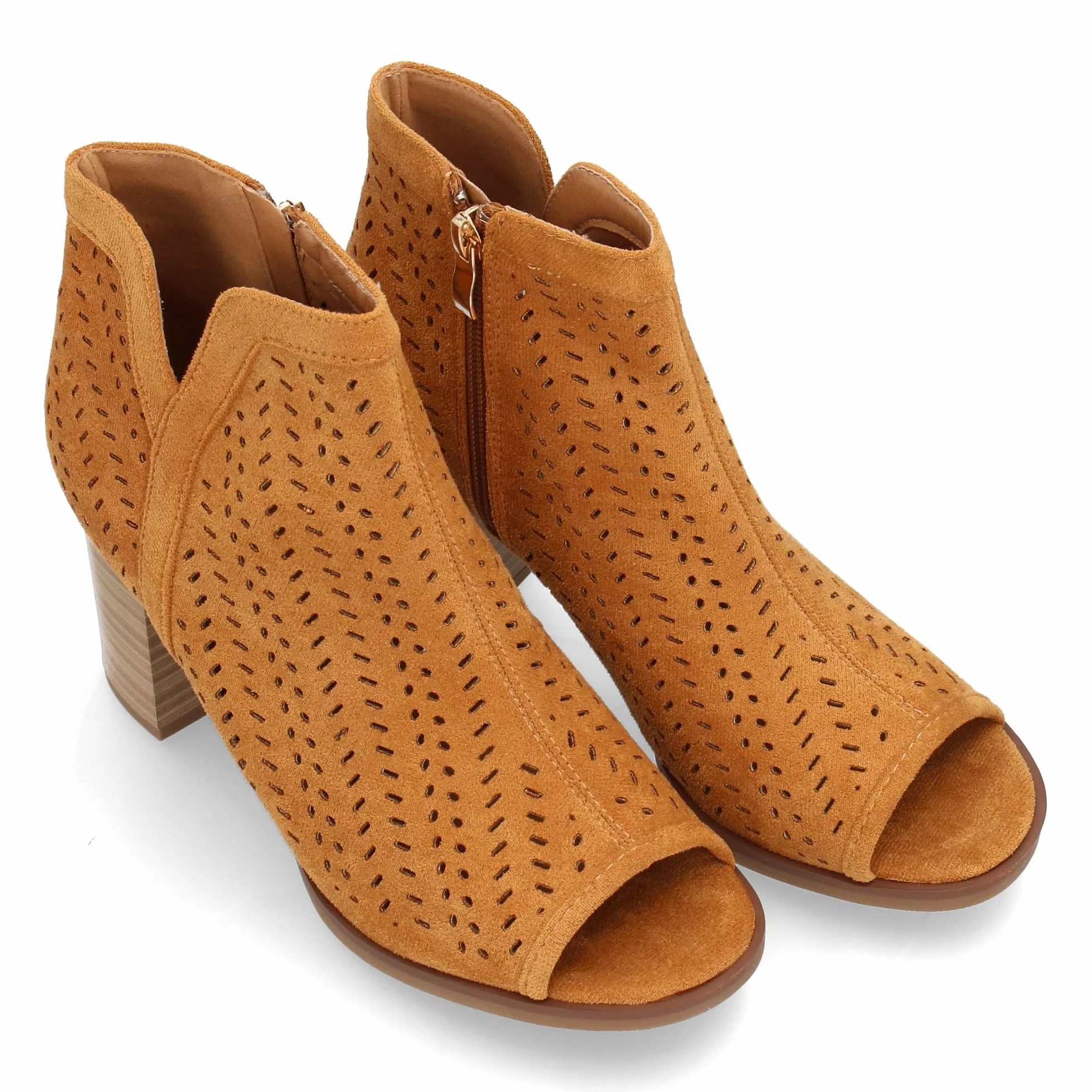 Botin de Tacon para Mujer con Calados Punta Abierta Cremallera Talon Primavera Verano
