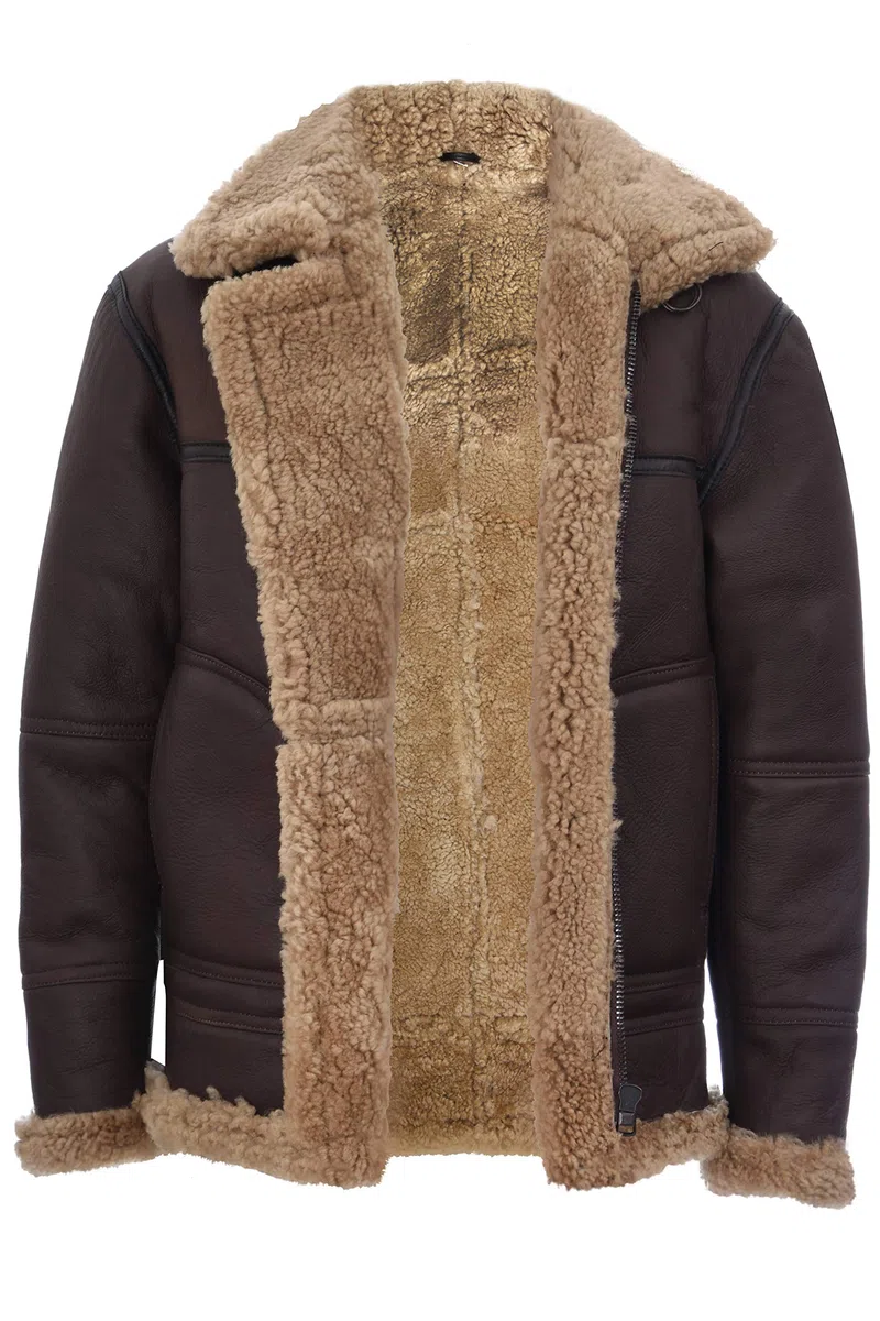 Infinity Leather Chaqueta de Cuero del Aviador del Vuelo de la Piel de Oveja del Marrón del B3 Para Hombre