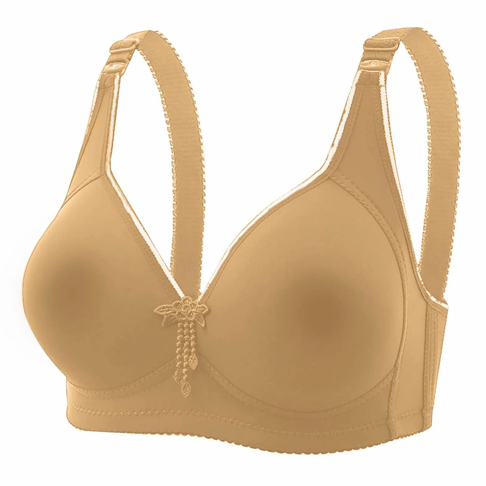 Cómodo Sujetador con Aros Transpirable for Mujer Talla Grande, De Maternidad Sin Costuras Cuatro Cierres, Elevación Refuerzo, Diseño Simple, Oro Rosa, 12(Red,16)