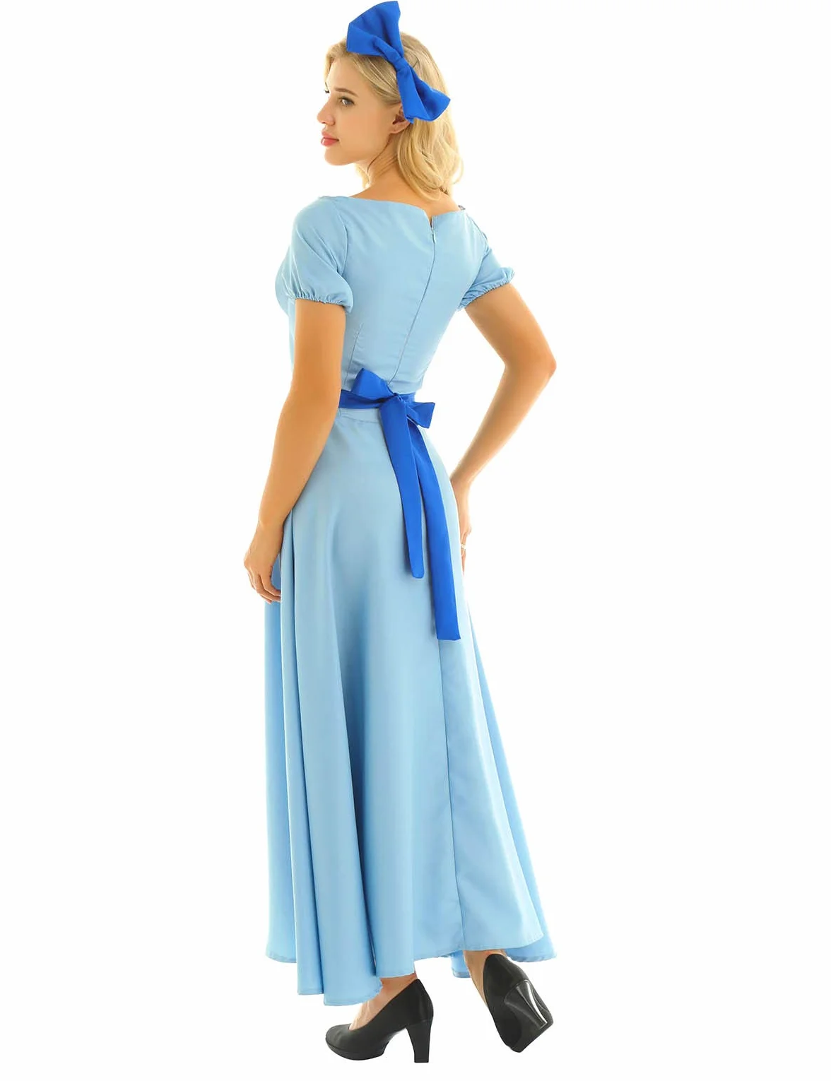 Mujer Disfraz Princesa Wendy Vestido Azul Largo Diadema Fiesta