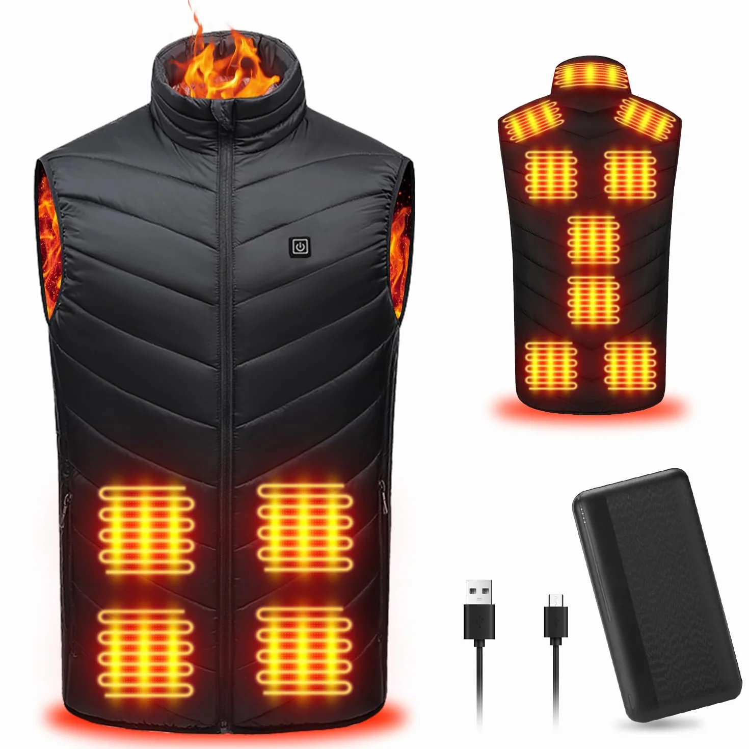 Tiazhan Chaleco Calefactable, Beheizbare Weste con Powerbank/9 Zonas, Chaqueta Calefactable Ligera y Recargable, Chaqueta Calefactable Iteligente, para Hombre/Mujer