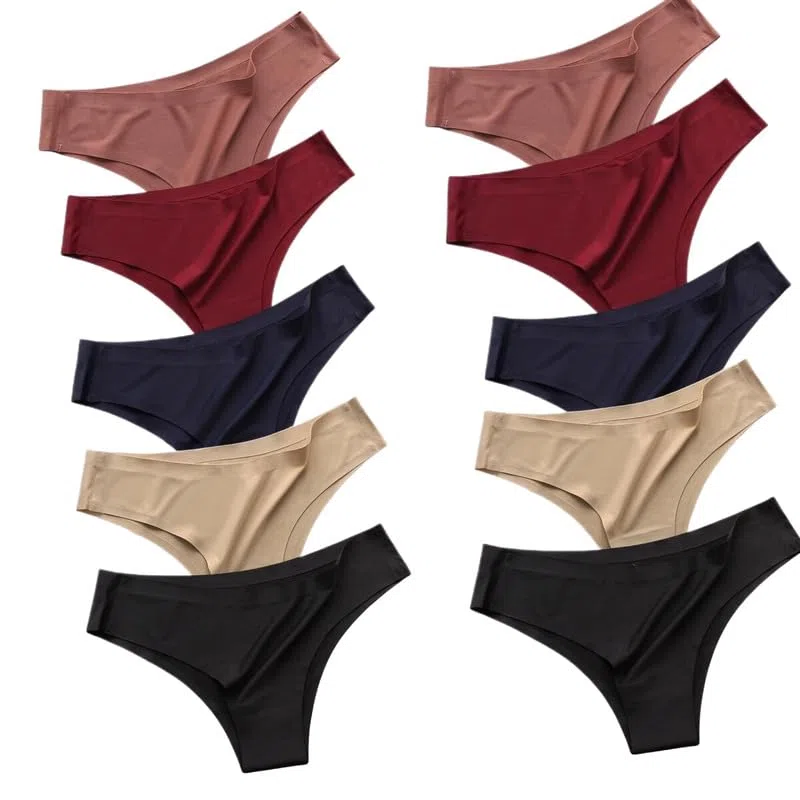 Bragas Tanga De Mujer - 10 Unids/Set Bragas Sin Costuras para Mujer, Ropa Interior De Seda Helada, Bragas Sexis De Cintura Baja, Lencería Suave, Tanga Informal De Color Sólido