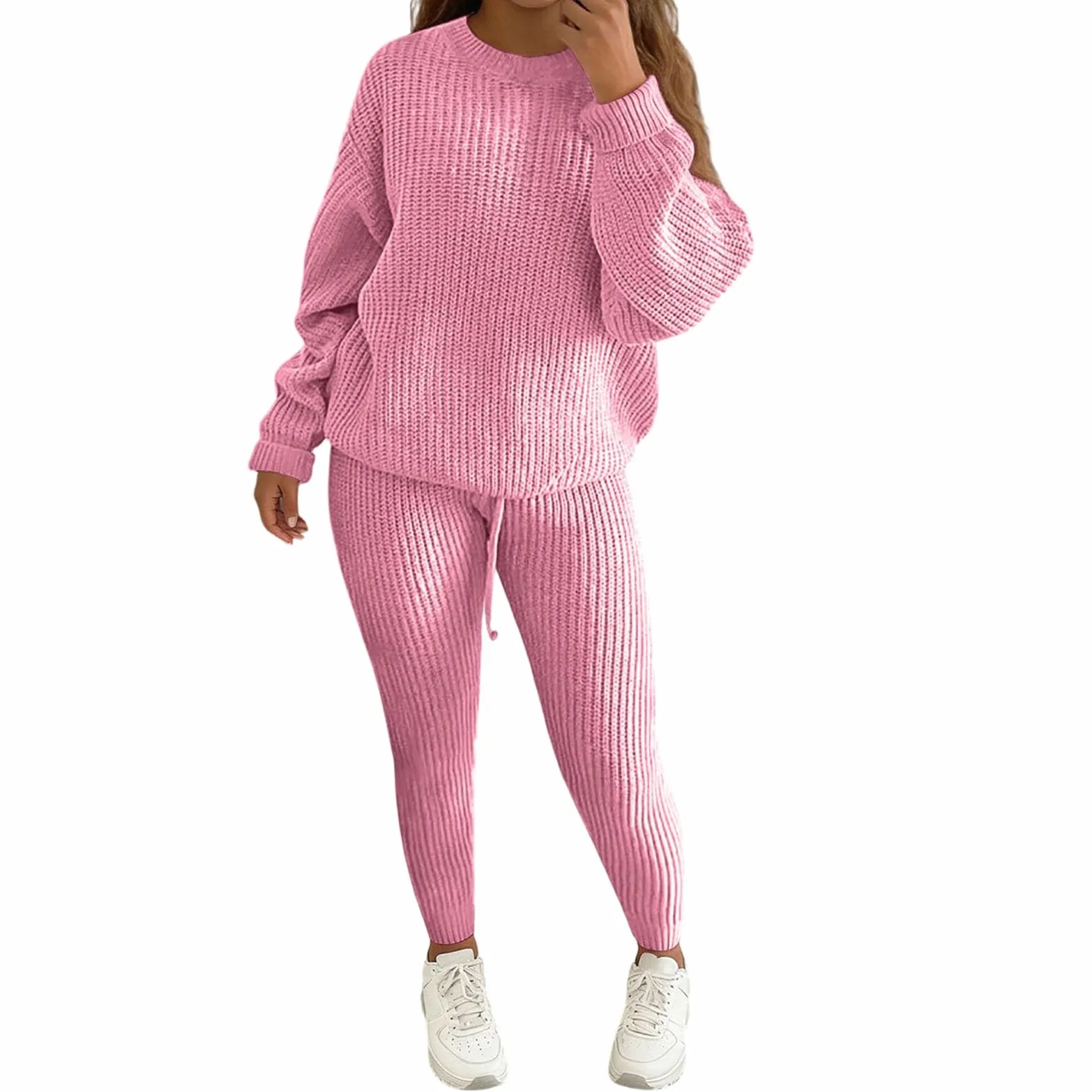 Pantalones de Punto Casuales, Pantalones Deportivos Suaves y elásticos, y Top, Ropa cómoda para Relajarse a Diario.