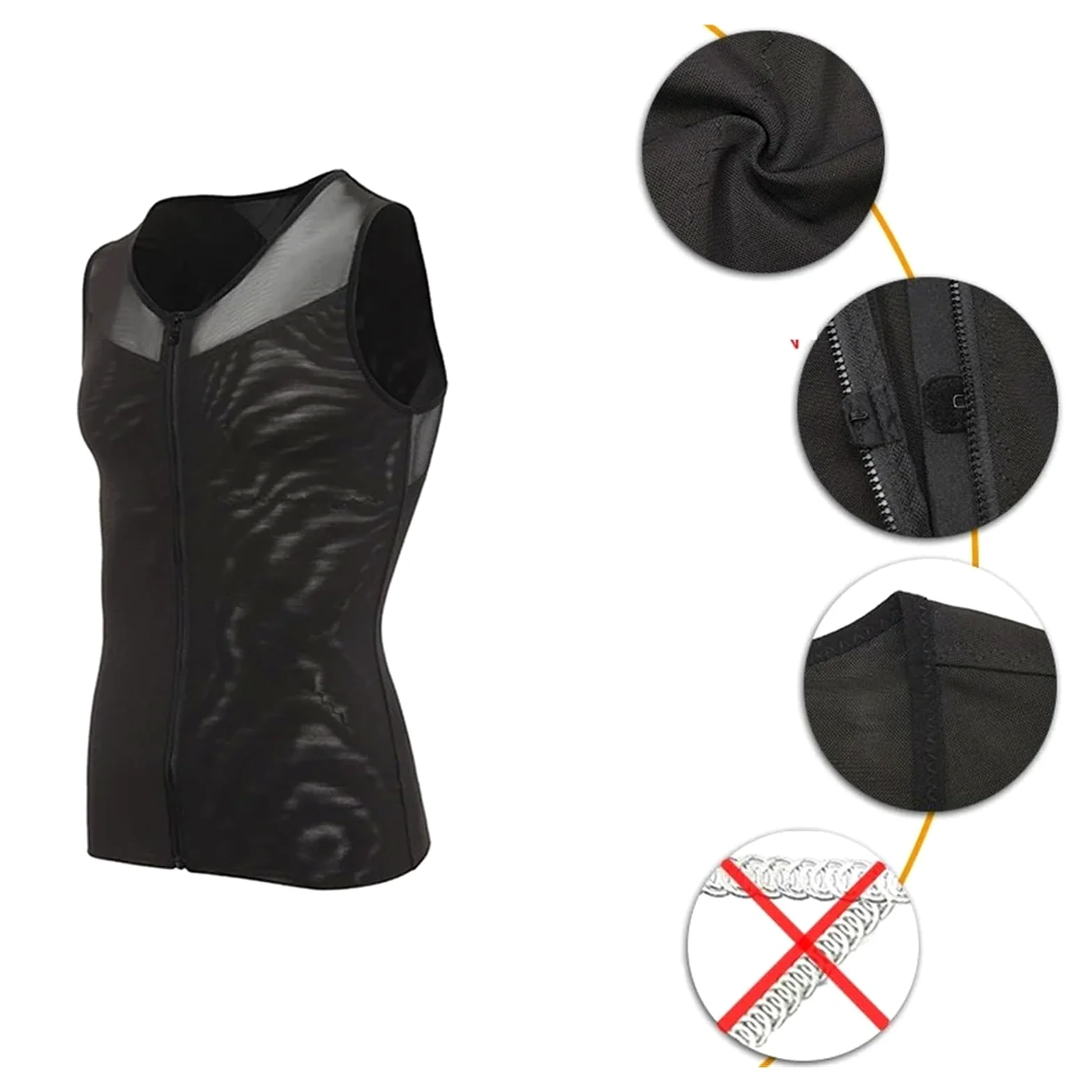 Camiseta Faja Hombre Moldeador de Cuerpo de Hombres for Adelgazar el Abdomen, corsé Moldeador de Vientre, Camisas de compresión de ginecomastia con Cremallera, Entrenador de Cintura