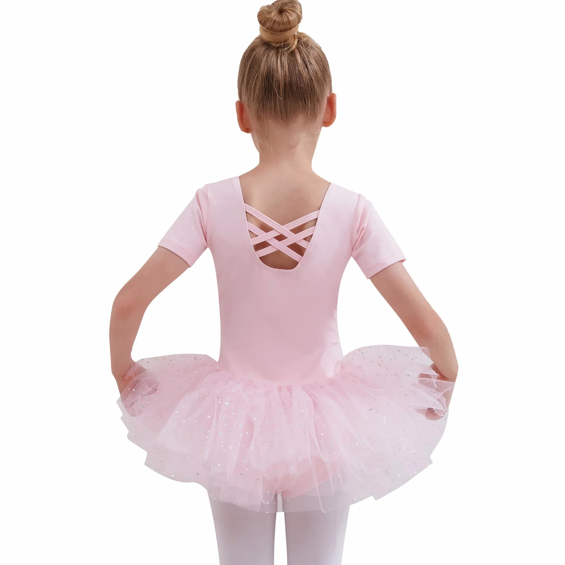 Ropa de Ballet para niñas Vestido de Ballet Maillot de ballet de algodón Manga corta Maillot de baile para niños con falda de tutú