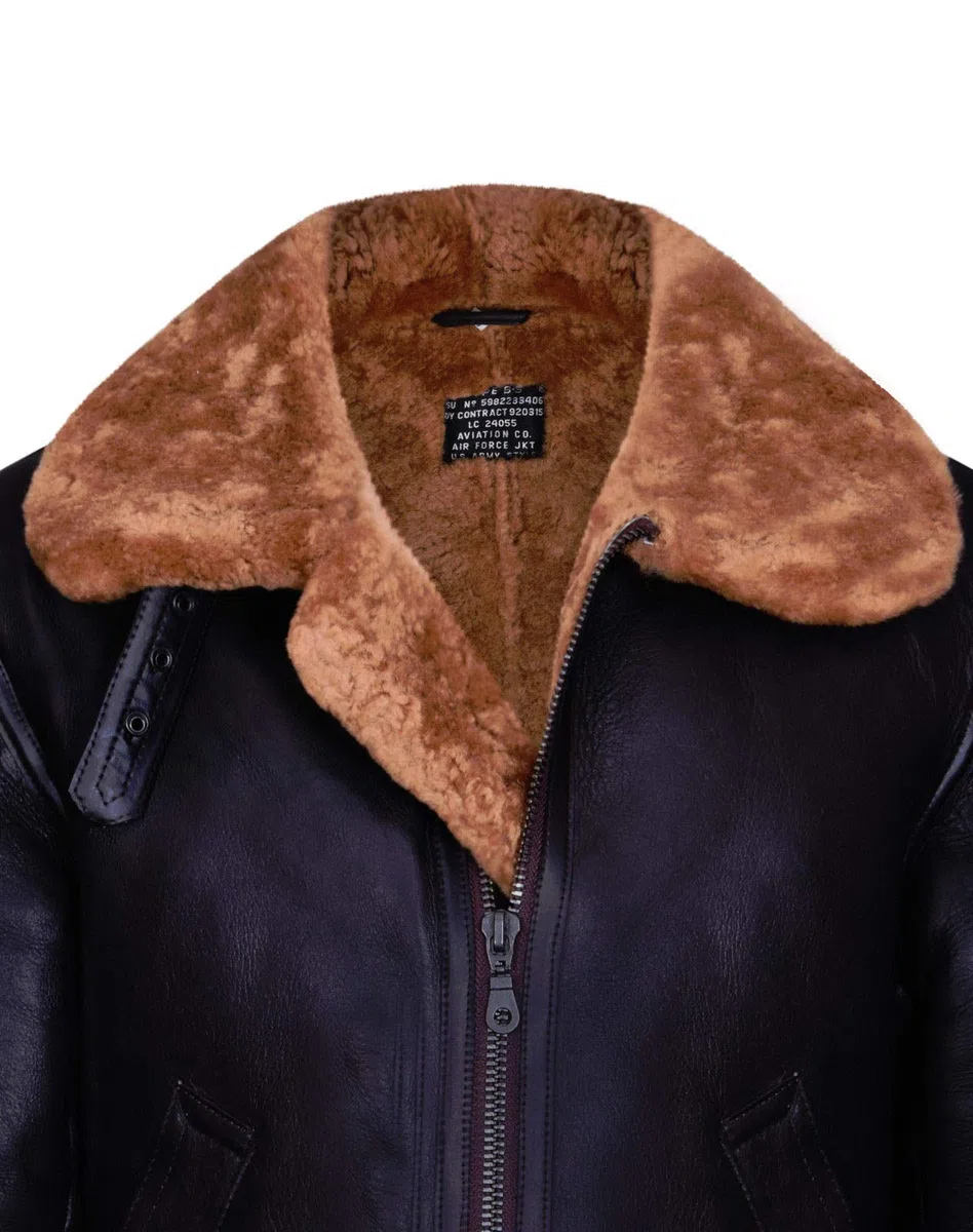 B3 de Piel Oveja B3 Marrón de Hombre Bomber de Aviador de Cuero WW2