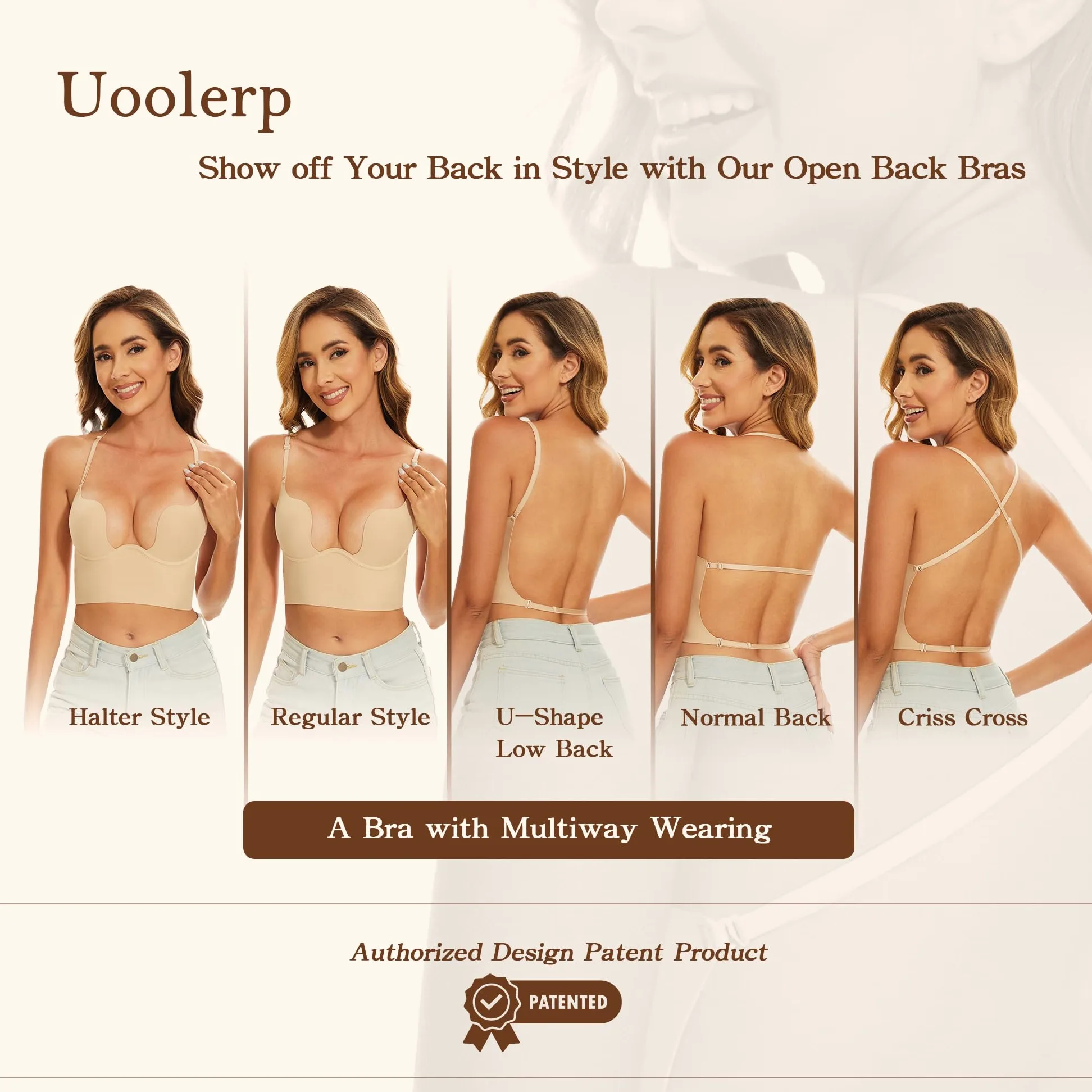 Sujetadores de espalda baja para mujer, brasier invisible sin espalda, sin costuras, brasier halter convertible con tirantes delgados, sujetadores multidirección