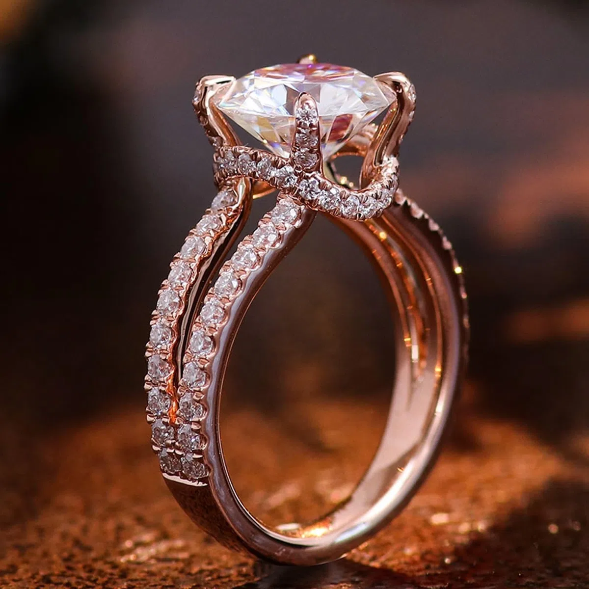 Wycian Anillos de mujer Moissanite Anillos de oro rosa de 9 K Elegante Moissanite Redondo con 4 Garras Talla 45 (14.3) Elegante para Lesbianas Acción de Gracias Personalizable