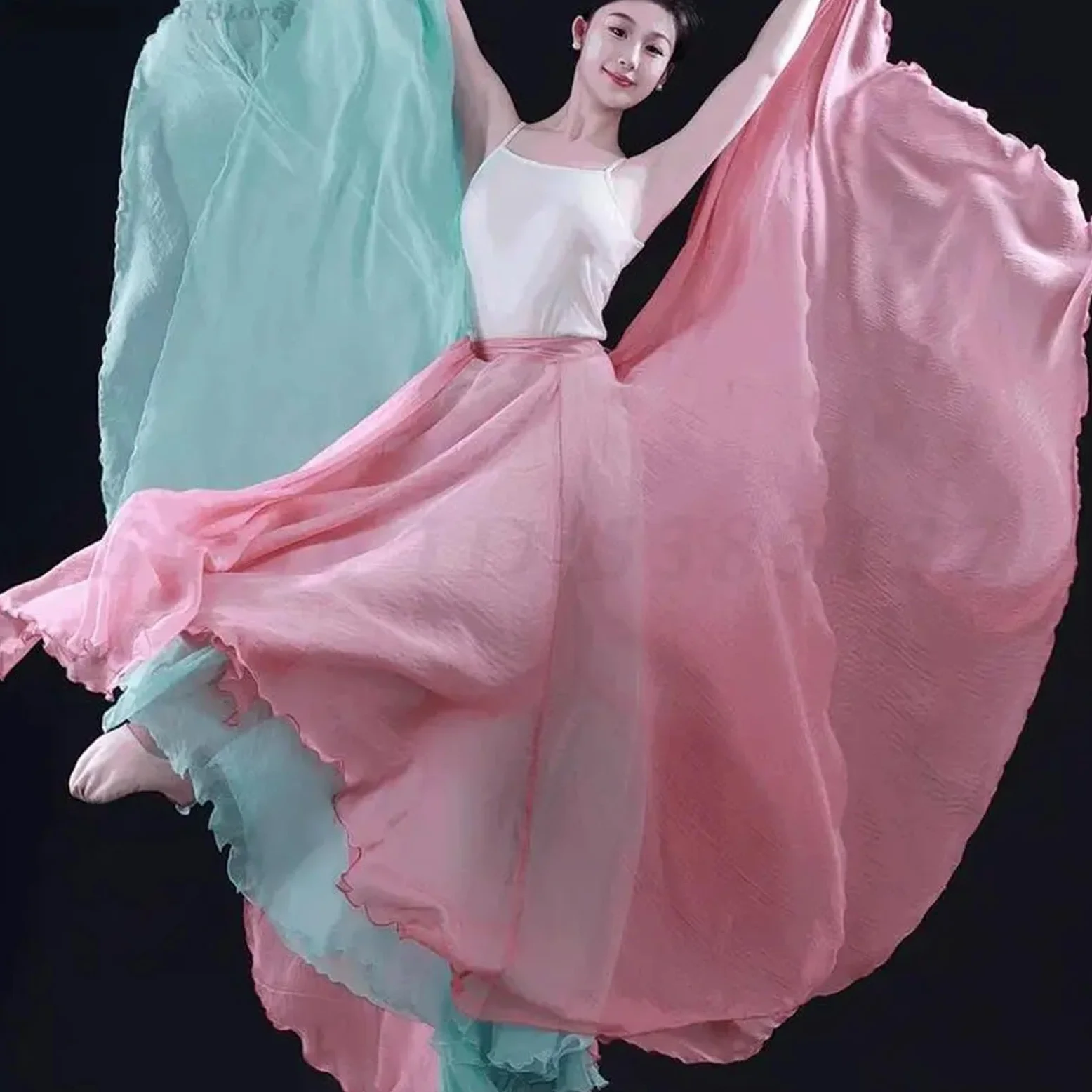Falda Flamenca Mujer Falda de baile swing 720 grados, gasa y tencel, larga, for ballet, danza del vientre, for mujer, estilo gitano, flamenco