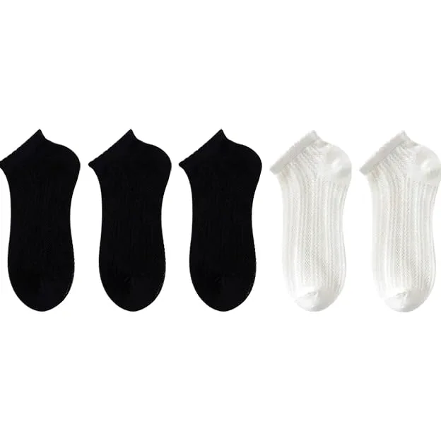 Calcetines cortos de mujer mezcla algodón | Multicolor 5 pares EU34 Calcetines invisibles de malla fina de verano