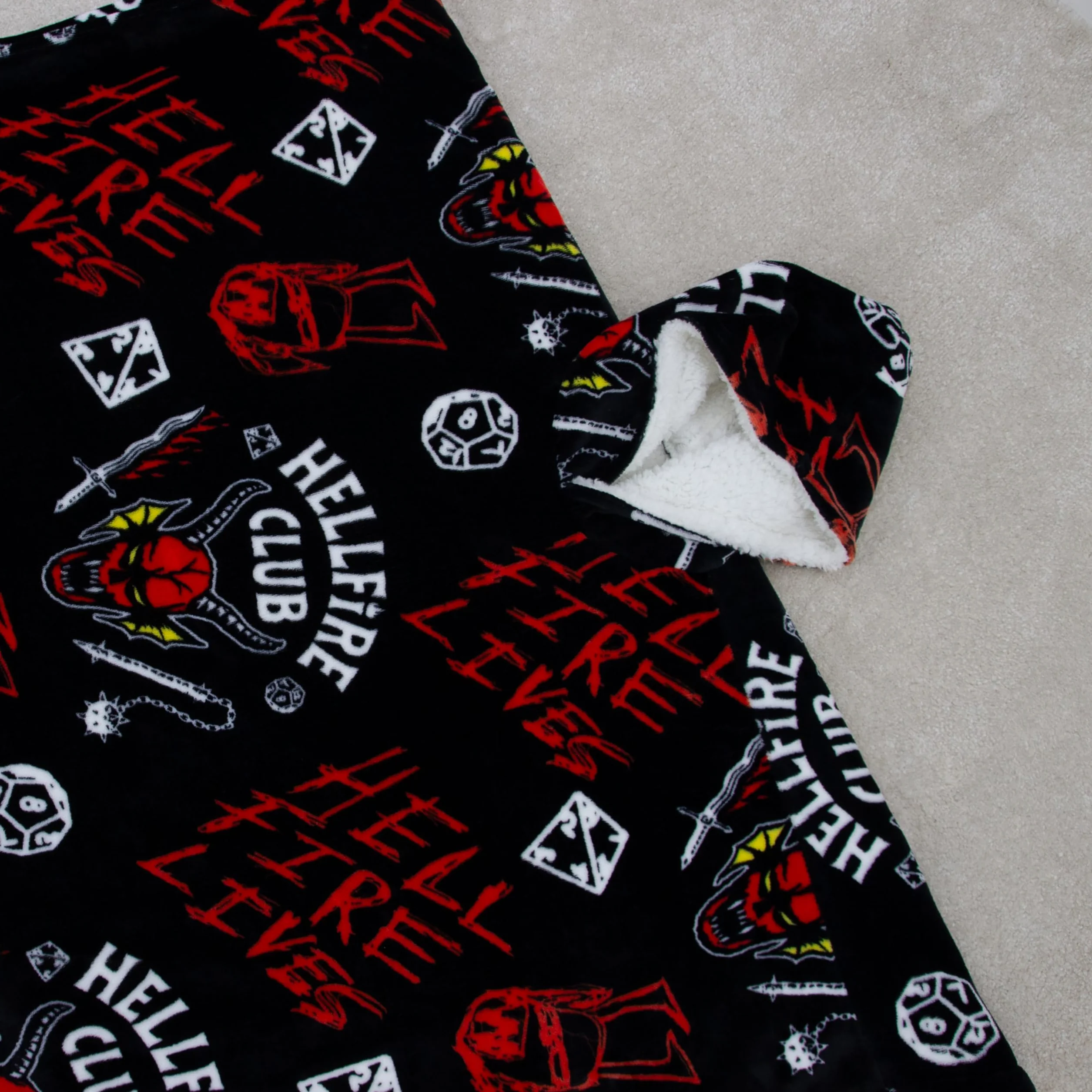 Stranger Things Poncho de forro polar con capucha oficial, diseño demagorgon, cálido y suave