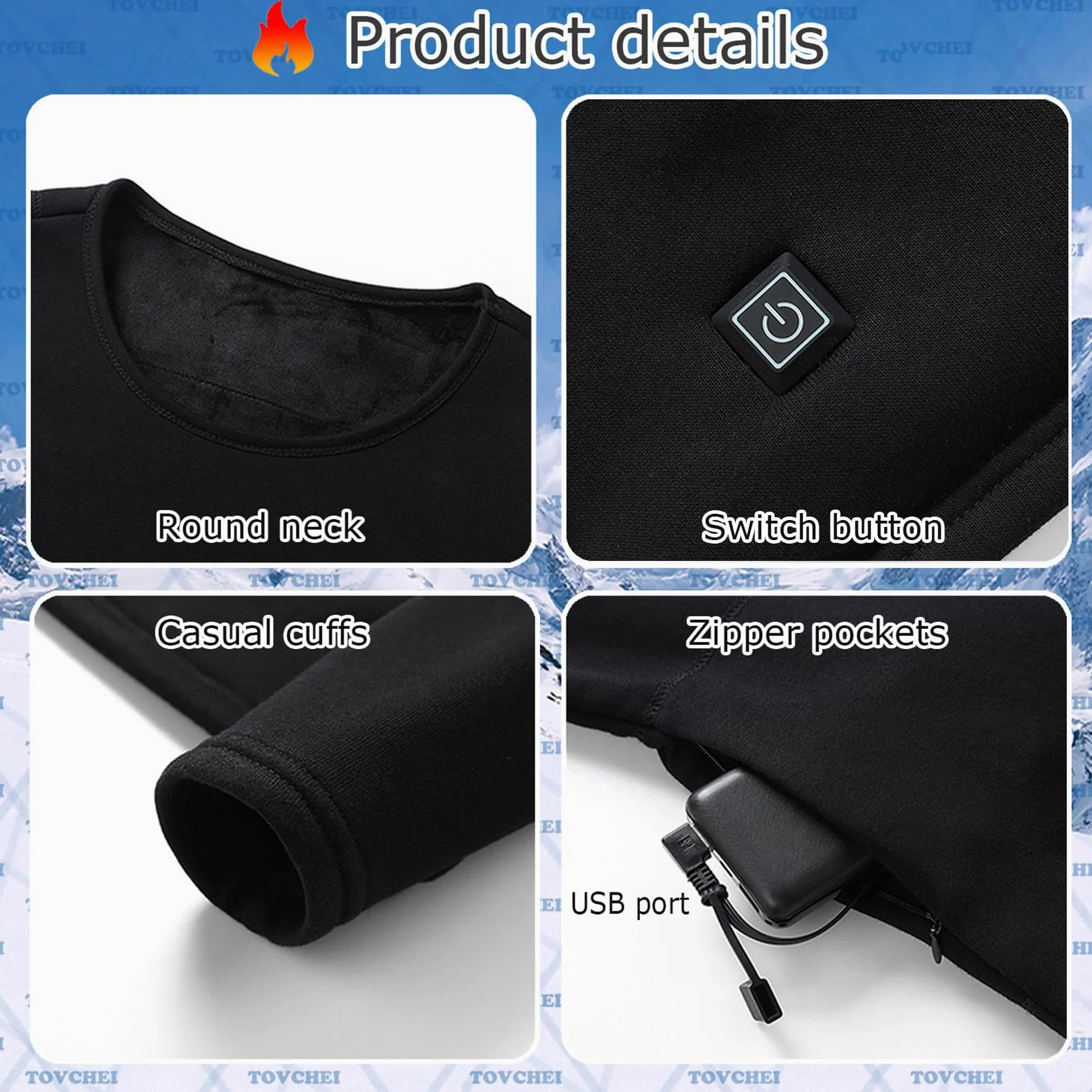 Ropa Interior Calefactada Eléctrica Camisas Hombre Mujer USB Smart 16 Zonas Camisetas Térmicas Calefactadas Lavables para Esquí Al Aire Libre