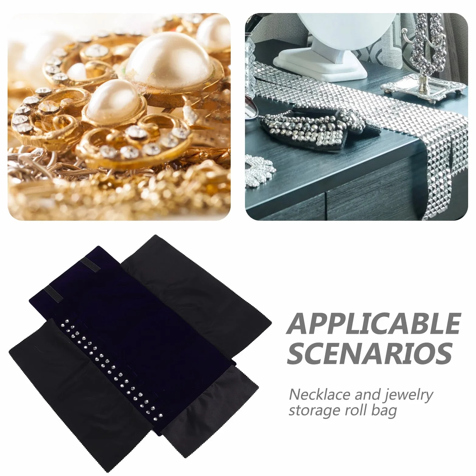 SUPVOX Estuche Organizador de Joyas de Viaje Azul Oscuro de Terciopelo Rollo Porta Collares Antienredos Compacto para Collares Anillos Pendientes y Pulseras Bolsa Enrollable Segura y