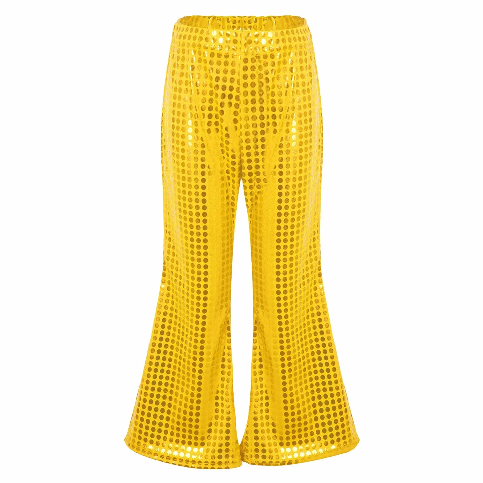 Pantalones Largos Acampanados de Cuero Metálico Brillante para Danza Jazz Niño Niña Cintura Elástica