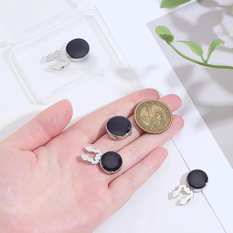 4 piezas de 2 estilos cubiertas de botones para camisas de hombre, gemelos redondos planos de latón negro puños de camisa herrajes para accesorios de ropa