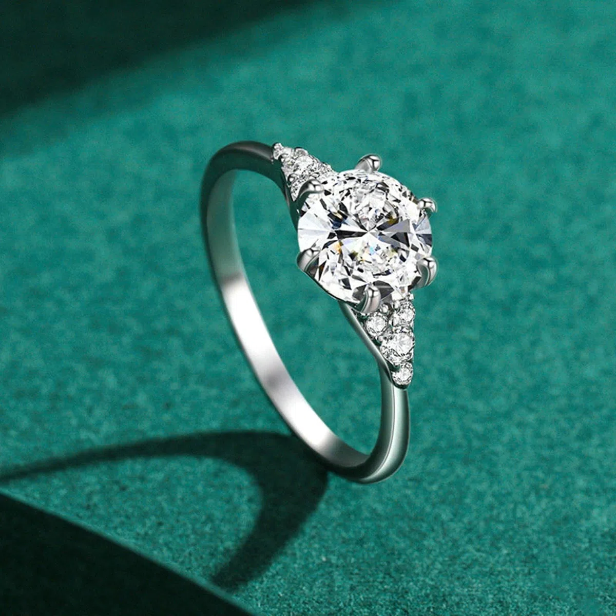 Anillo de oro blanco Moissanite 1ct, anillo de boda elegante de oro auténtico para mujer