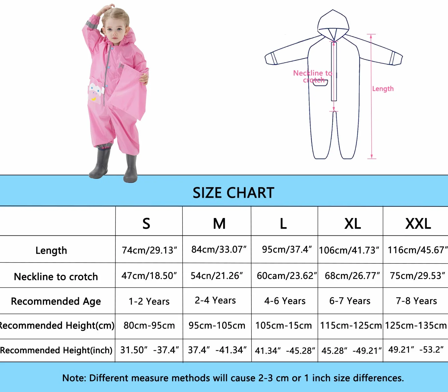 Impermeables para Bebé Niñas Niños Chubasqueros Chaquetas Capa de Lluvia Encapuchado Mono de Bolsillo Patrón Animal Reflectante Abrigos Impermeables Unisex Bebé Infante Niños 1-8 Años