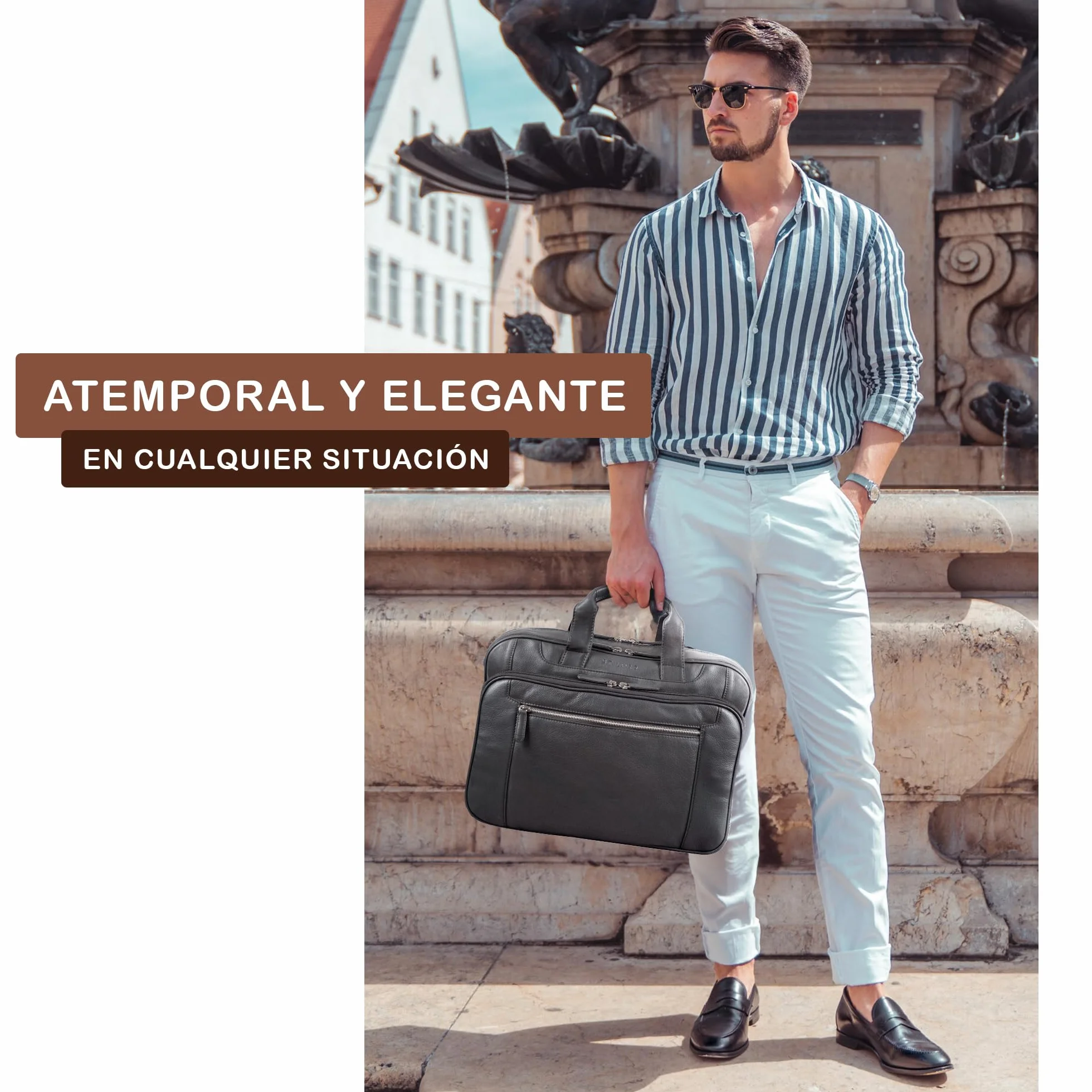 STILORD Maletín de Cuero para Hombre Cognac - Gran Bolso para Portátil de 15,6 Pulgadas - Bolso de Hombro Vintage de Cuero de Vaca Nelson