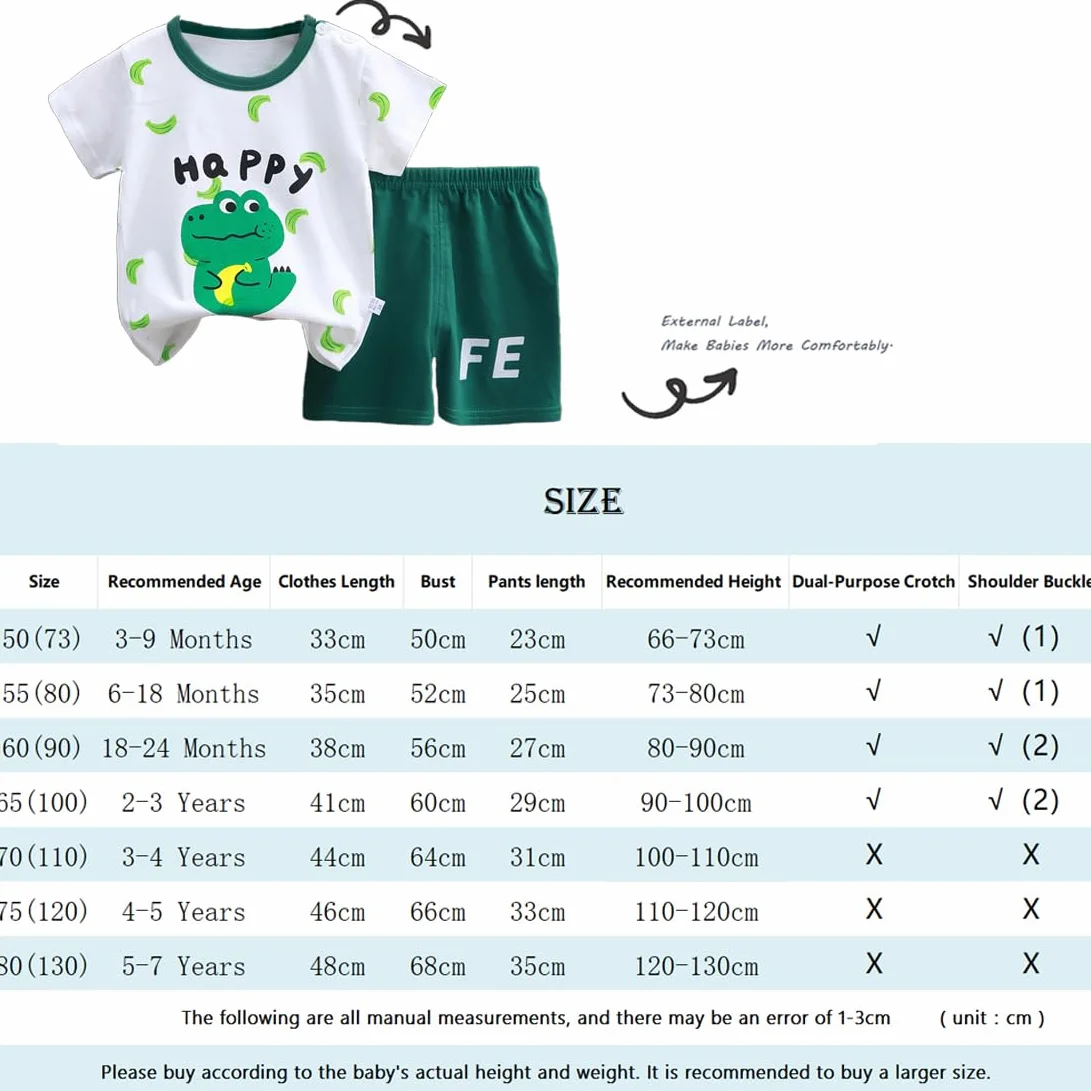 Conjunto de Ropa para Bebé y Niño, Pack 6 Piezas 3 Juegos, Camiseta y Pantalones Cortos de Algodón Puro, con broche de hombro para bebé y sin broche para niño, Tallas 50-130, 3 Meses a 7 Años