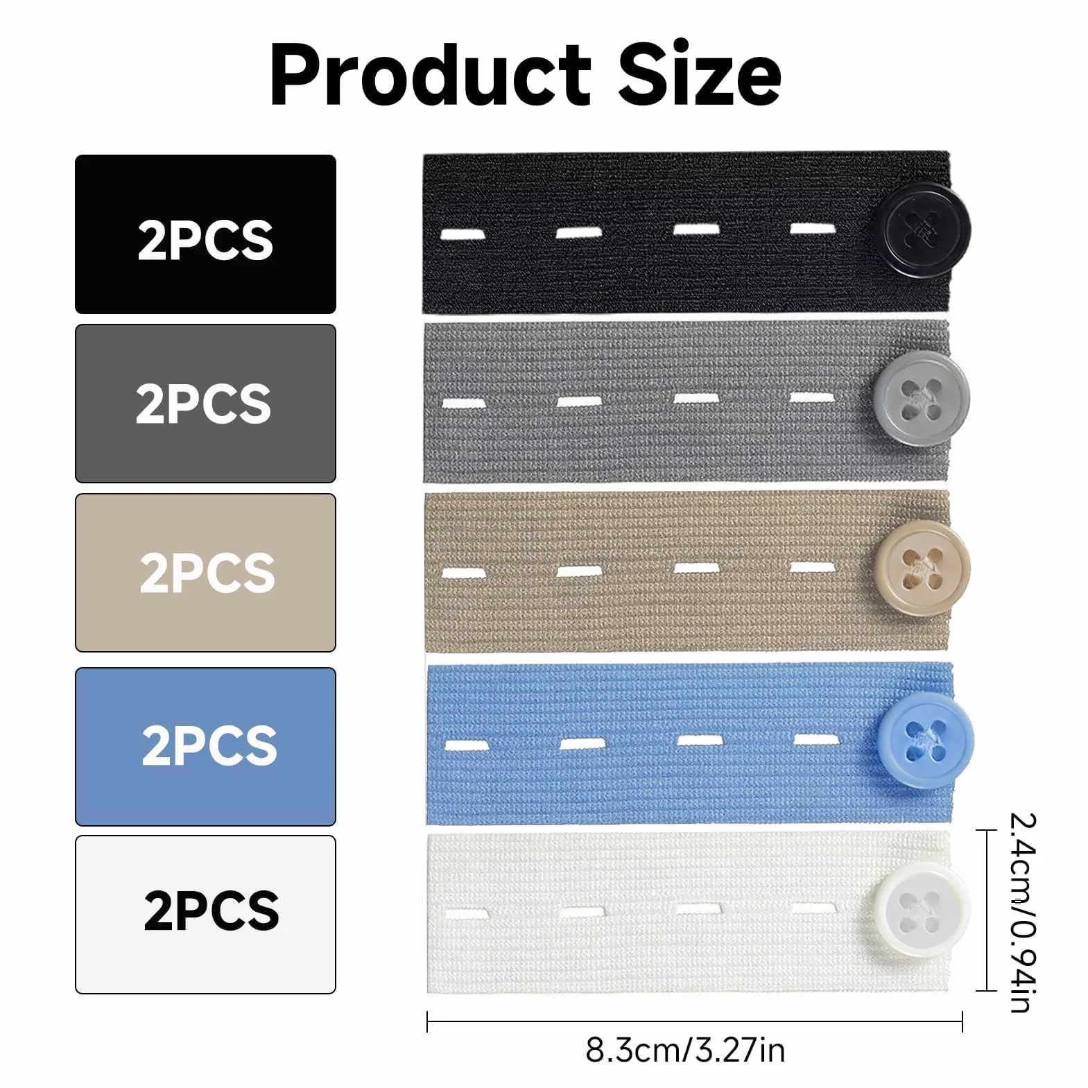 10 Piezas Extensor de Cintura para Pantalones, Botones Ajustables en Negro/Azul/Blanco/Caqui/Gris, Ideal para Embarazadas y Ajuste de Ropa, Alargador de Cintura para Hombre y Mujer