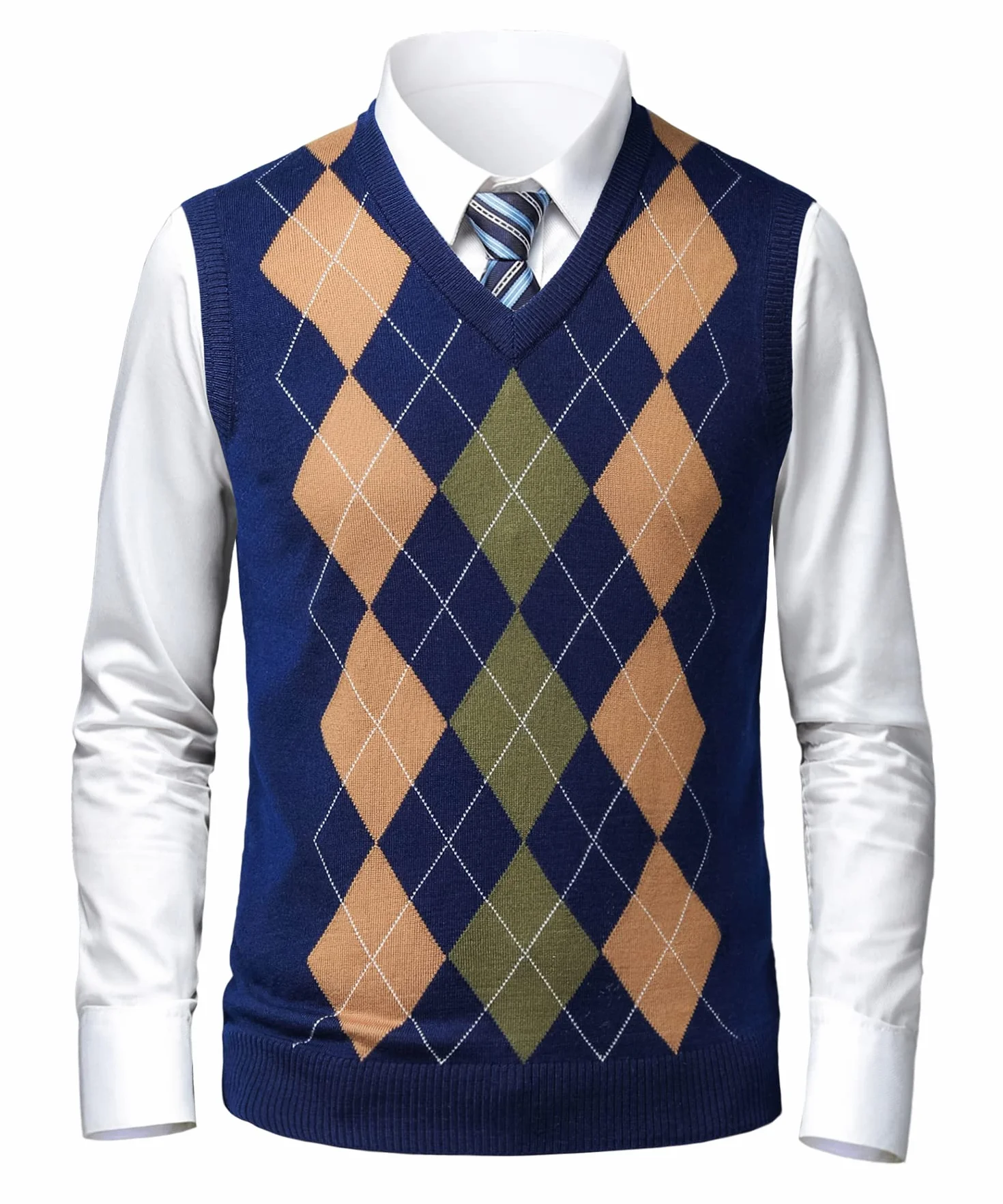 Suéter Chaleco V-Cuello para Hombre Patrón de Diamante Jersey de Cárdigan Lana sin Mangas Cuadros Chaqueta De Punto Jerséis de Invierno Otoño