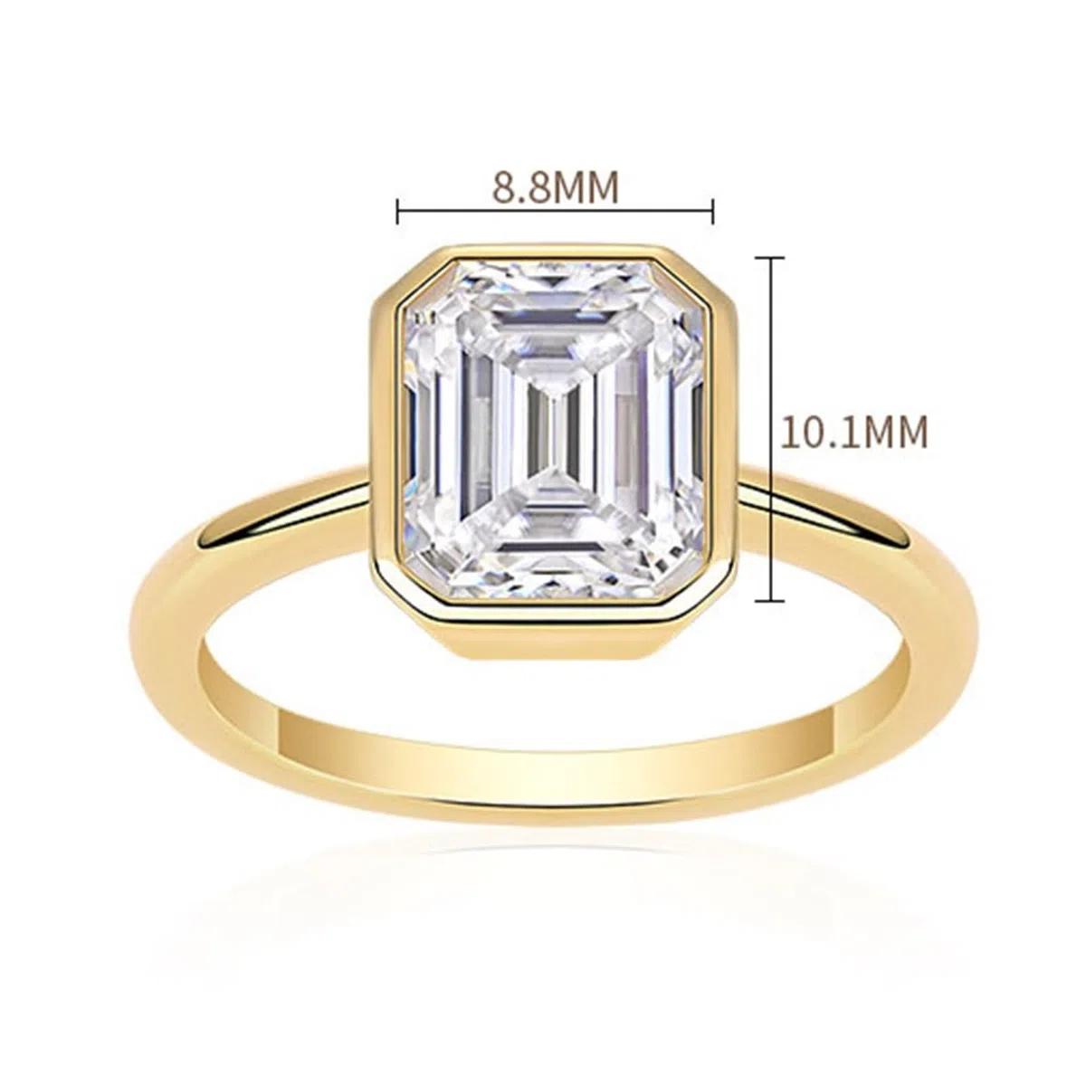 Anillo de promesa a juego, anillos apilables de oro pulido, anillo solitario con moissanita rectangular de 7 x 9 mm, oro amarillo de 2,5 quilates