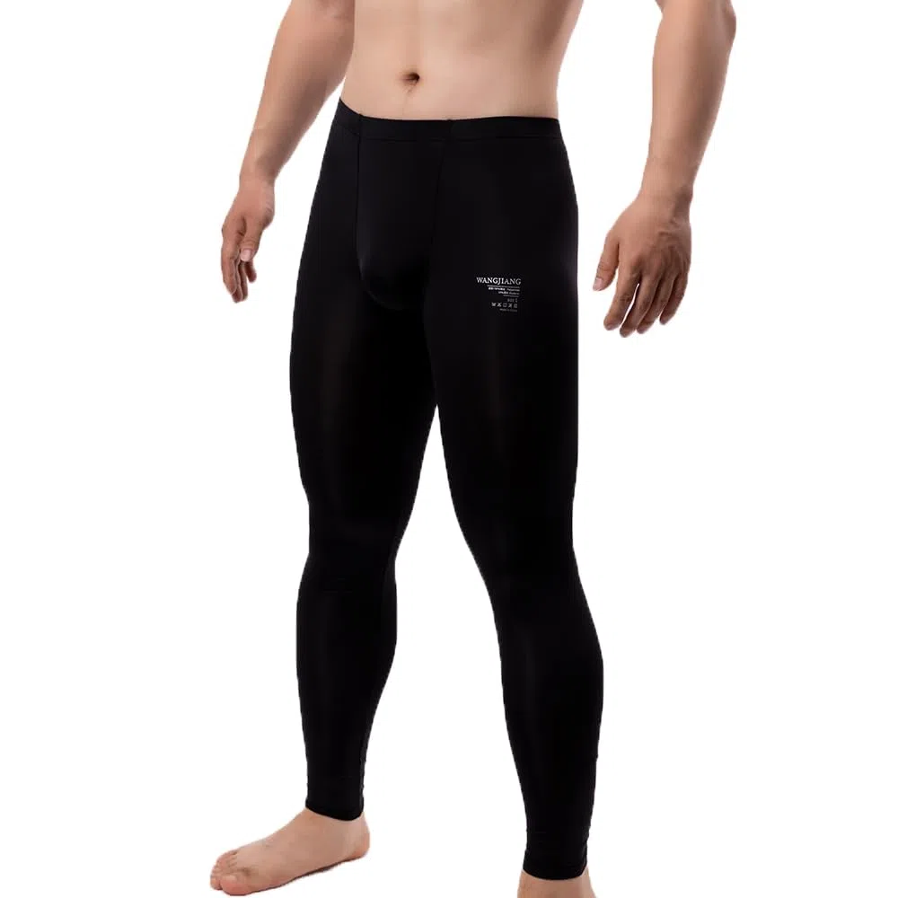 Leggings transparentes de seda de hielo para hombre, ropa interior, pantalones elásticos de tiro bajo, pantalones largos