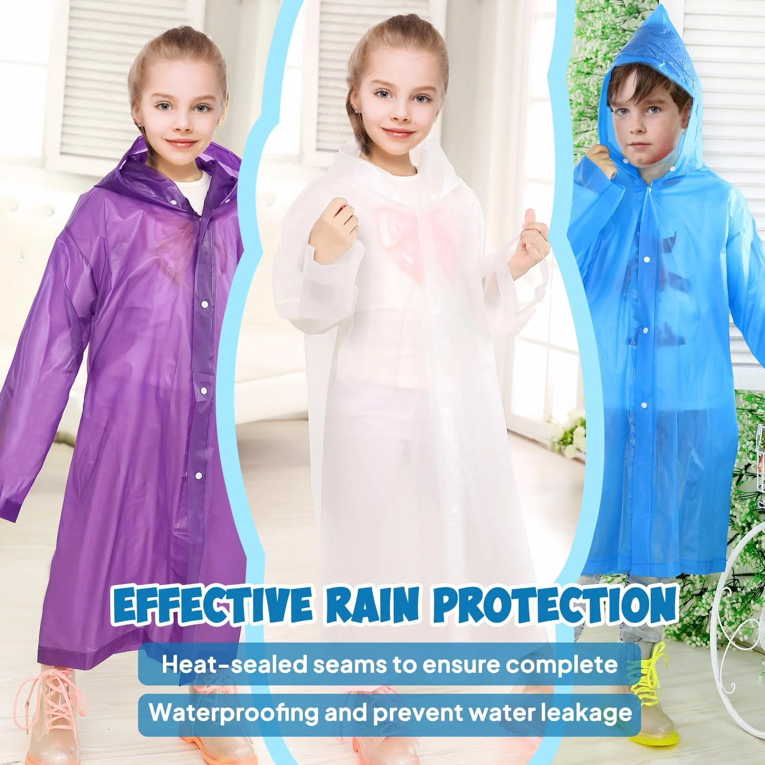 ANYOO Poncho de lluvia para niños con capucha, impermeable, ligero, reutilizable, para niños y niñas, para viajes de al aire libre, 110-150