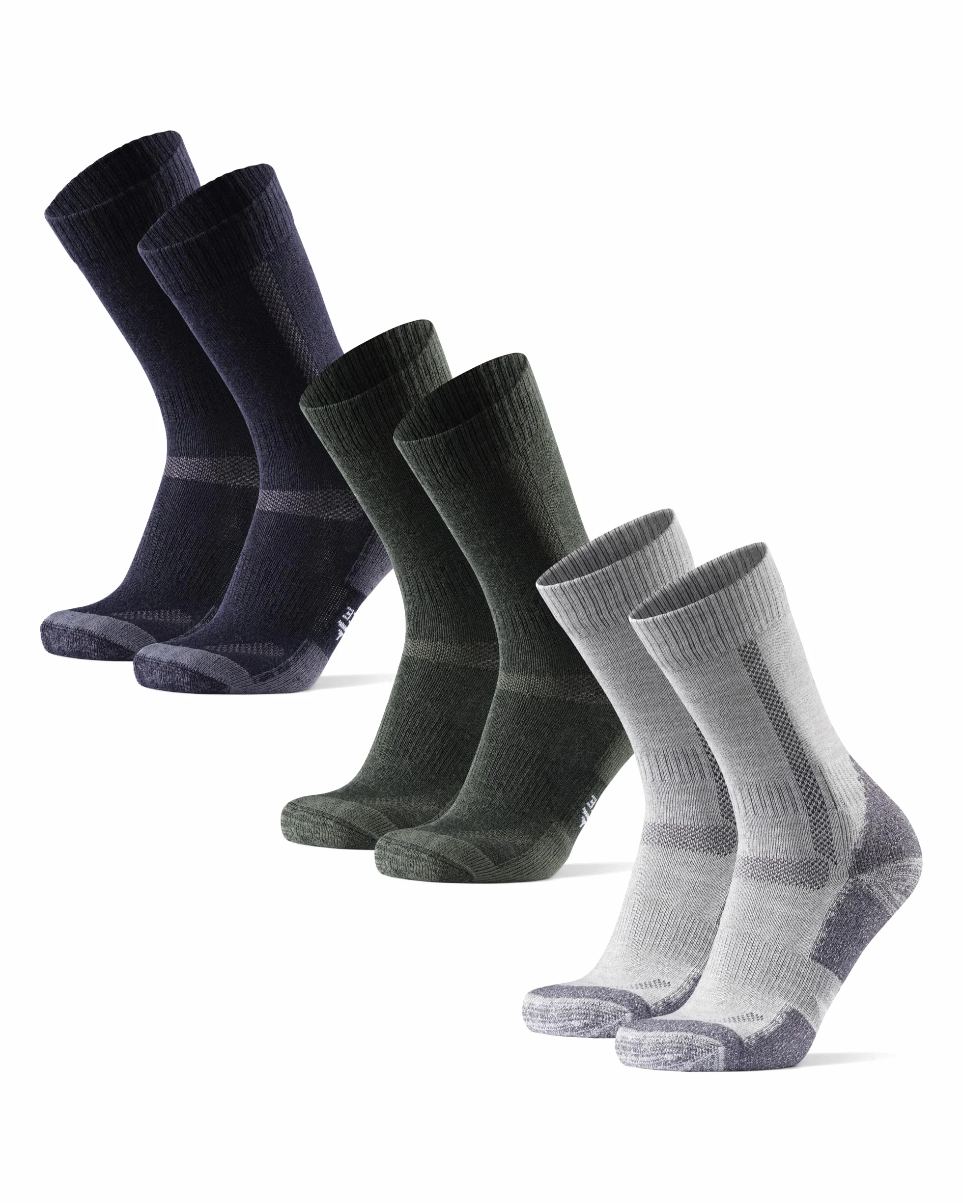 DANISH ENDURANCE Calcetines Senderismo Lana, 3 y 5 Pack MC (1xVerde, 1xLight Gris, 1xAzul Marino Azul) 48-51