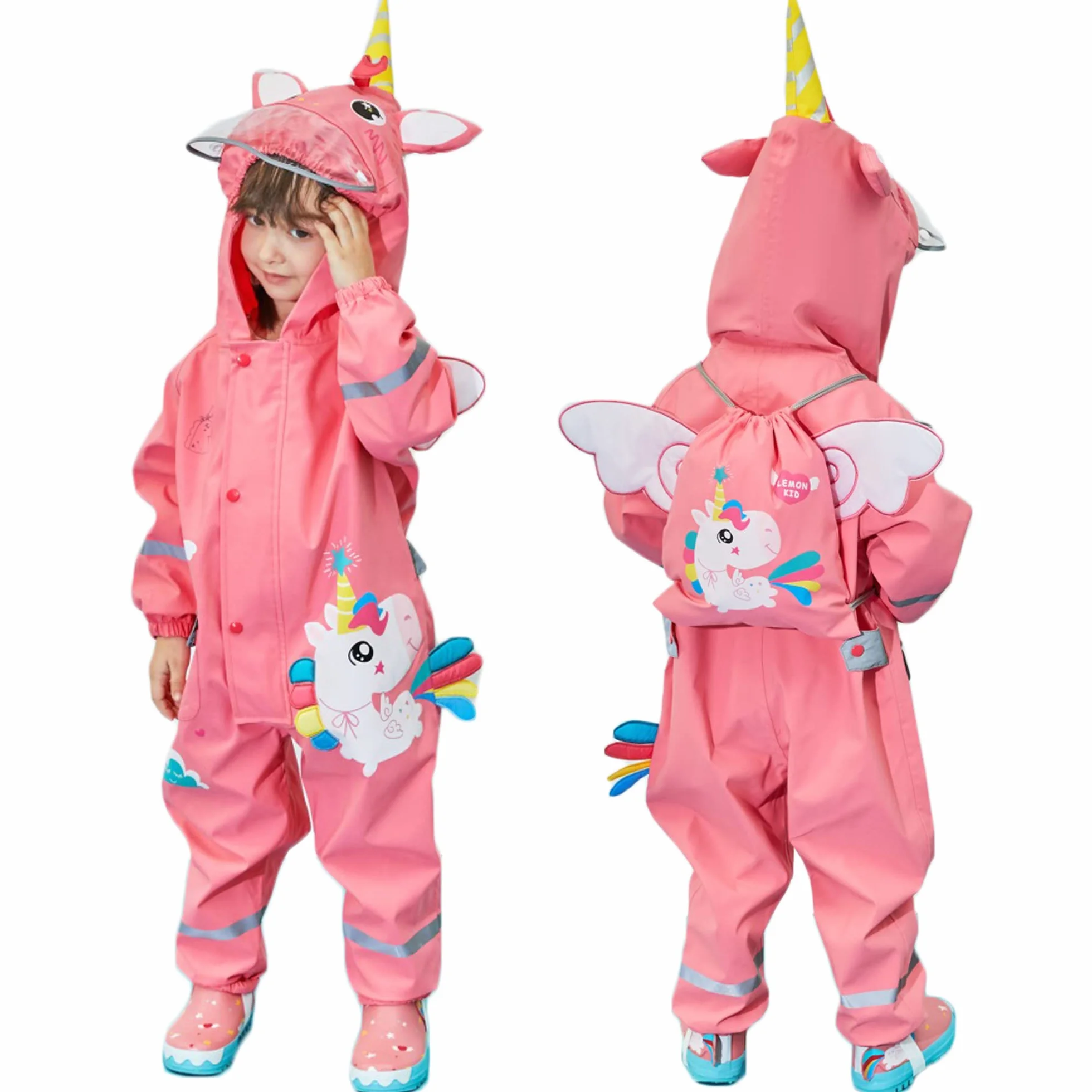 Fewlby Chubasquero Niños Niñas, Impermeable Poncho de Lluvia Ligero Abrigos de Lluvia Chaqueta Impermeable Mono Impermeable con Capucha Traje de Lluvia 1-8 Años