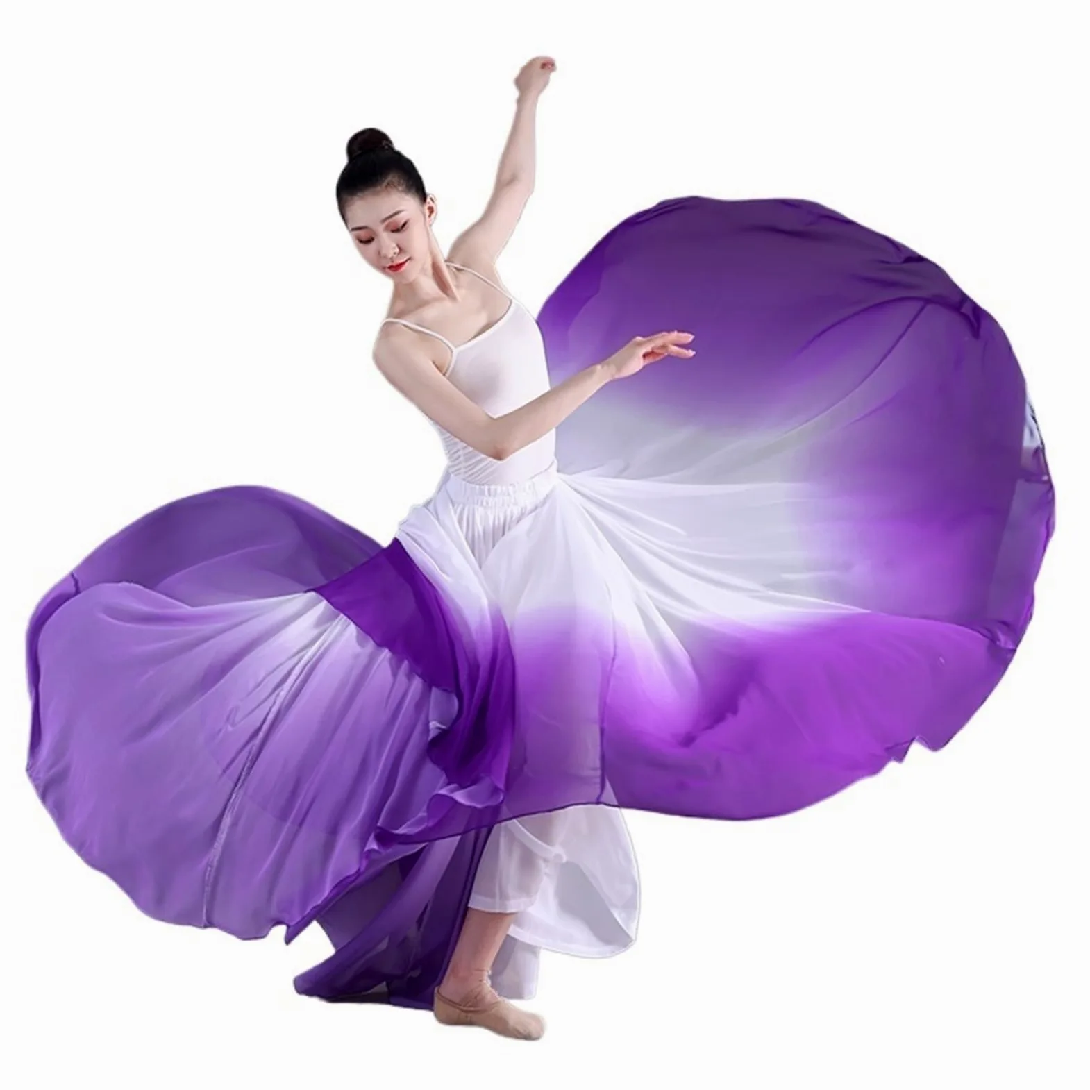 Falda Ballet Mujer Falda de Ballet elegante con gradiente for mujer, Ropa de baile larga fluida de gasa, traje de baile clásico de 360-720 grados, falda Maxi de actuación(Purple skirt,85cm (540 Degree