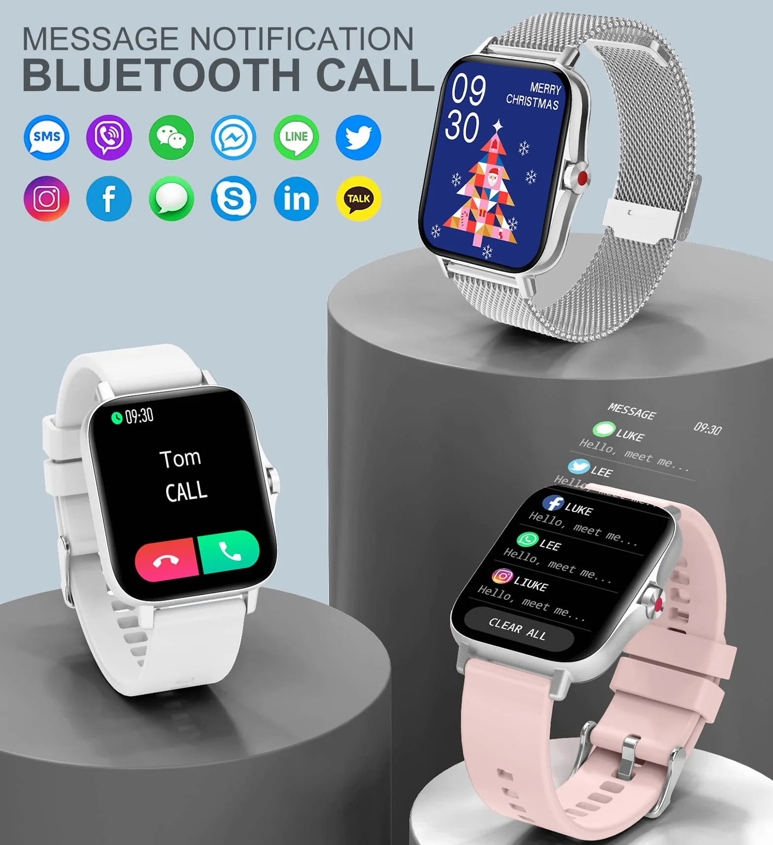Reloj Inteligente Mujer con Llamadas, Smartwatch Mujer 3 Correas, 1,69" Reloj Deportivo Ritmo Cardíaco Oxígeno Sanguíneo Sueño Reloj Digital Pulsera Actividad Android iPhone (Blanco)