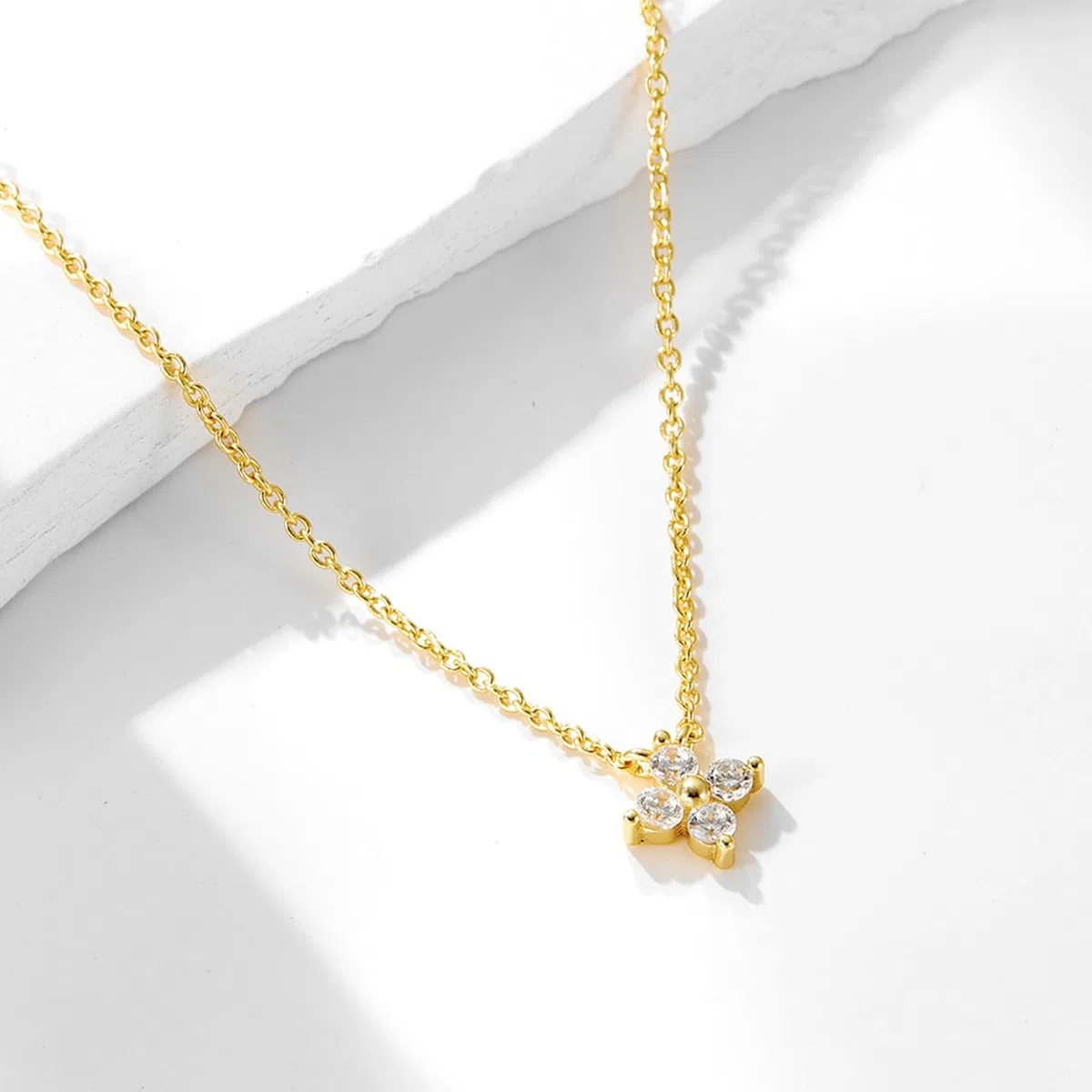 Collares de oro de flores para mujer, cadena de 9 K, 14 y 18 quilates con diamantes creados en laboratorio, collares de oro amarillo de 9 quilates para mujer, 40 + 5 cm