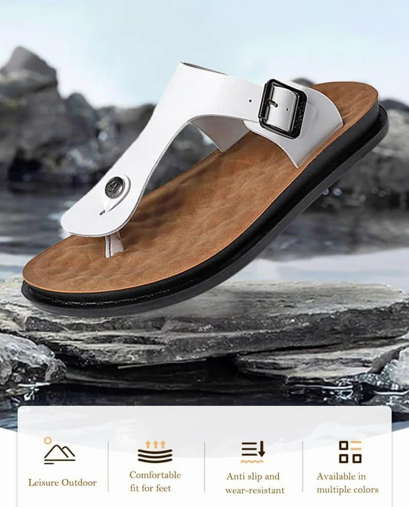 Chanclas De Verano De Cuero para Hombre, Zapatillas Casuales, Modernas, Sin Cordones, para Playa, con Hebilla De Metal Ajustable., Black, 45 EU