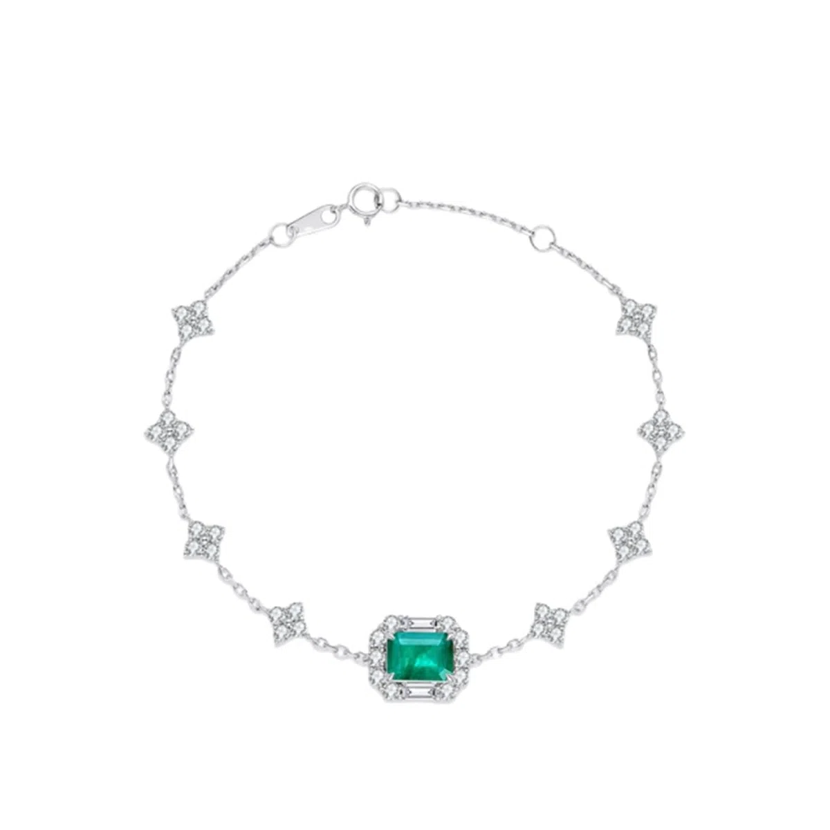 Pulseras de moda para mujer, pulsera vintage verde creada, cadena de esmeralda, joyería de oro blanco de 9 K, 14 y 18 quilates con moissanita