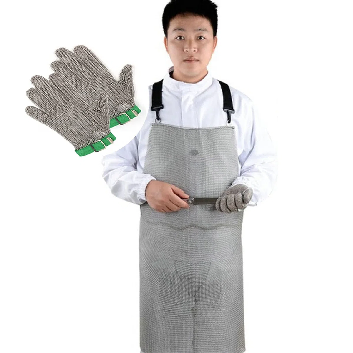 Delantal Antiestutado De Acero Inoxidable, Guantes Resistentes A La Seguridad De Los Alimentos 2pcs, Ropa De Matadería De La Fábrica De Ropa De Metal De La Fábrica De La Fábrica