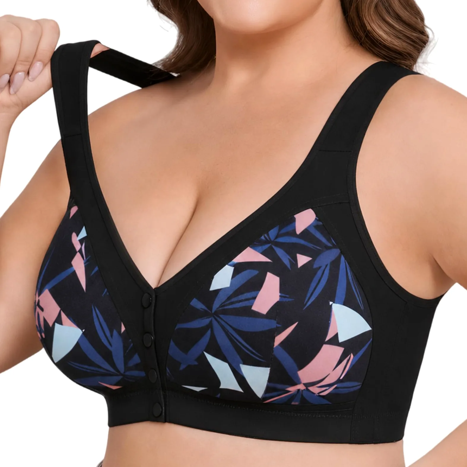 Pack De 4 Sujetadores Sin Aros para Mujer, Ropa Interior Cómoda con Cierre Delantero Y Relleno, Top Tallas Grandes Y Personas Mayores, Diseño Diario Sin Costuras Floral