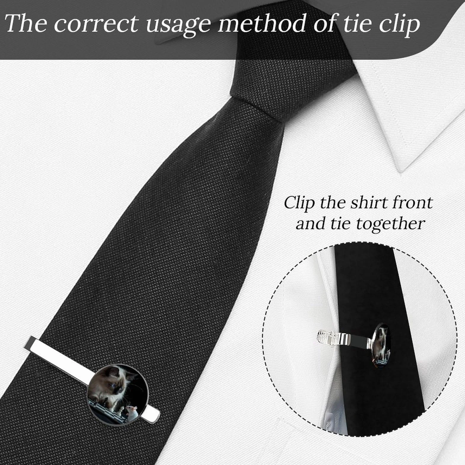 Lindos clips de corbata de gato y rata jugando al ajedrez para hombre, para corbata, para regalos de boda, negocios, 5,5 x 2,2 cm