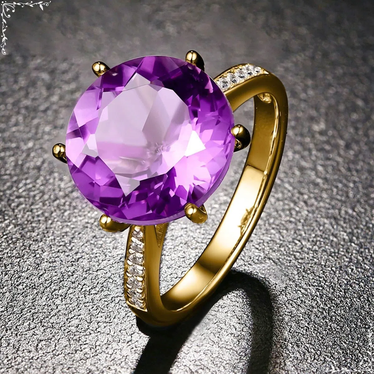 Oro Amarillo 750 Anillos de Boda, 6.24/4.1 Quilates Amatista Anillo de Mujer Oro, Brillante Redondo Anillos de Compromiso para la Hija Talla 6,75-25