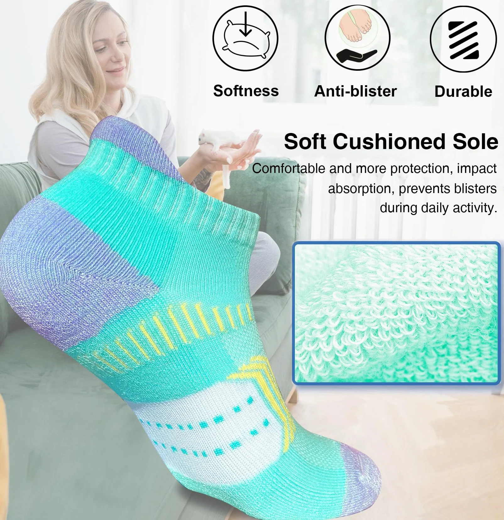 suaskk Calcetines deportivos acolchados para mujer, antiampollas, cómodos, para correr, 5 pares