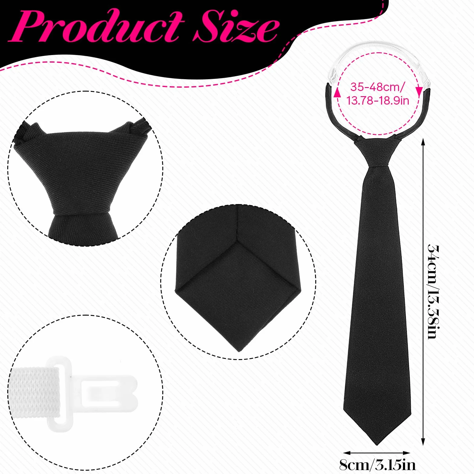Corbatas negras para mujeres 13 pulgadas preatadas ajustables para uniformes escuela negocios